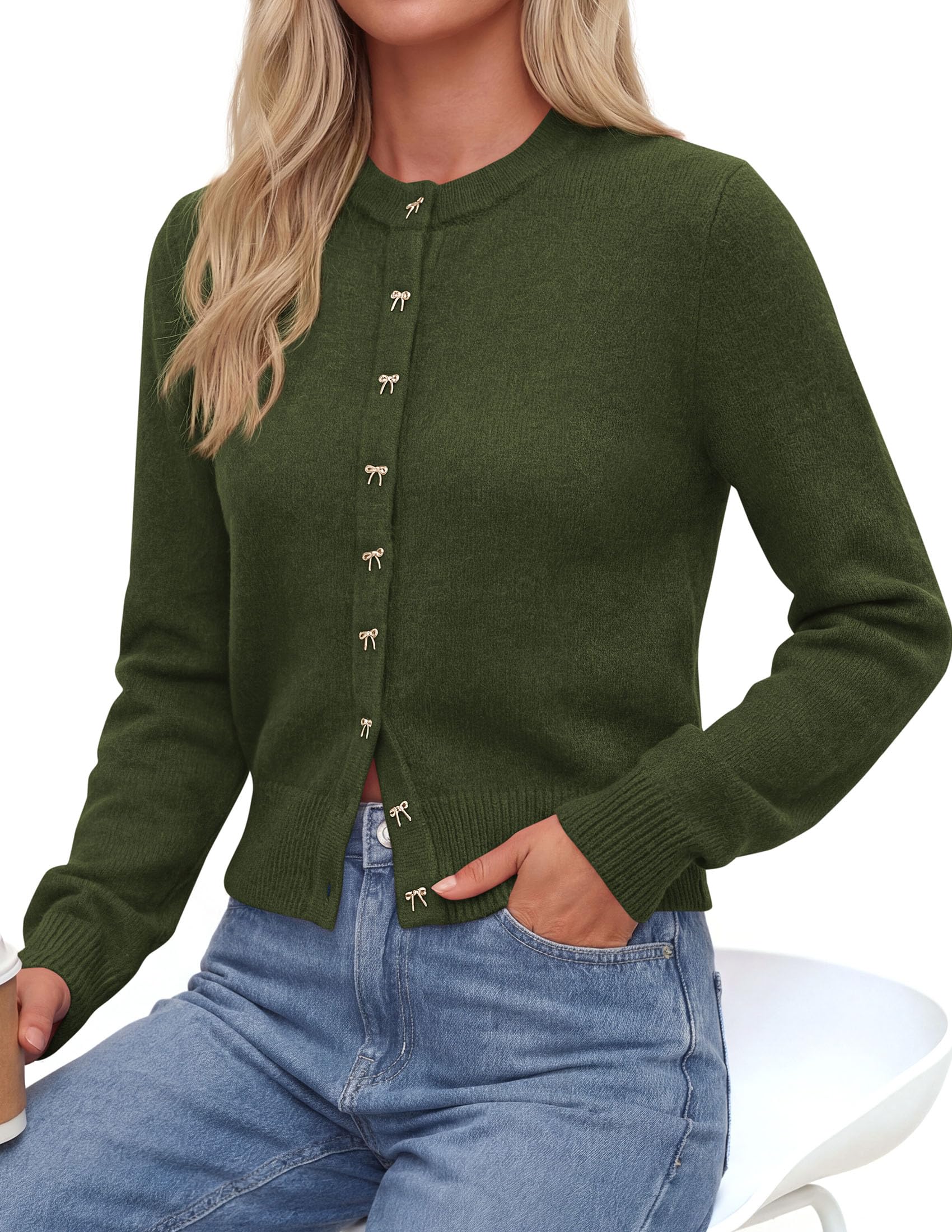 Cardigan Sweaters for Women Cropped Bow Button Up Cardigan