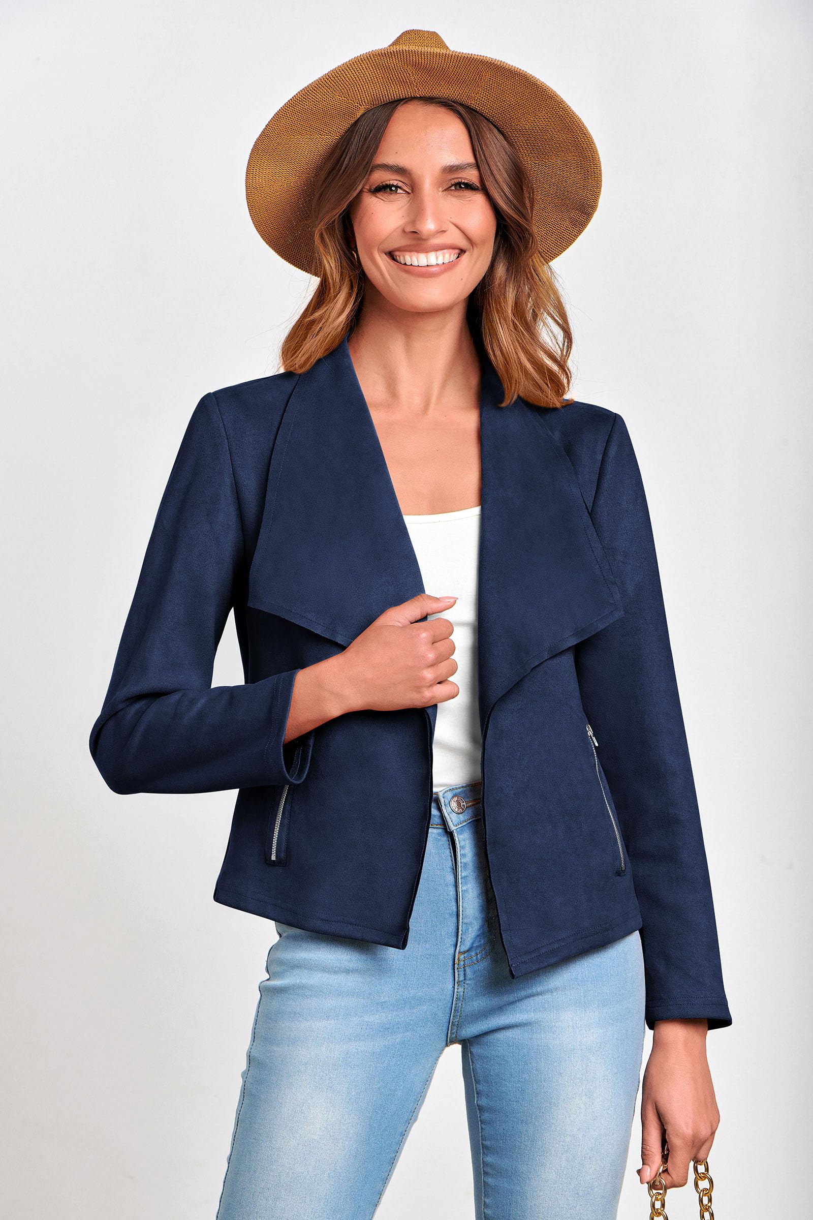 Women's Fall Fashion Faux Suede Jackets(Navy,Small)