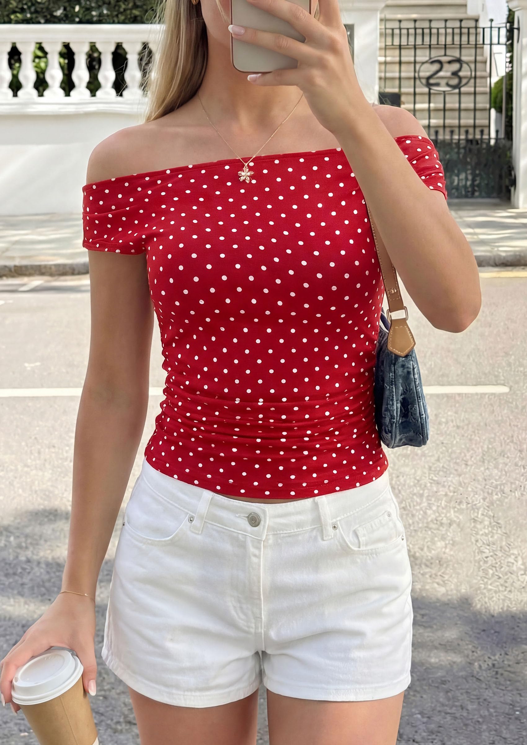 Women's Summer Off The Shoulder Tops Cute Ruched Shirts