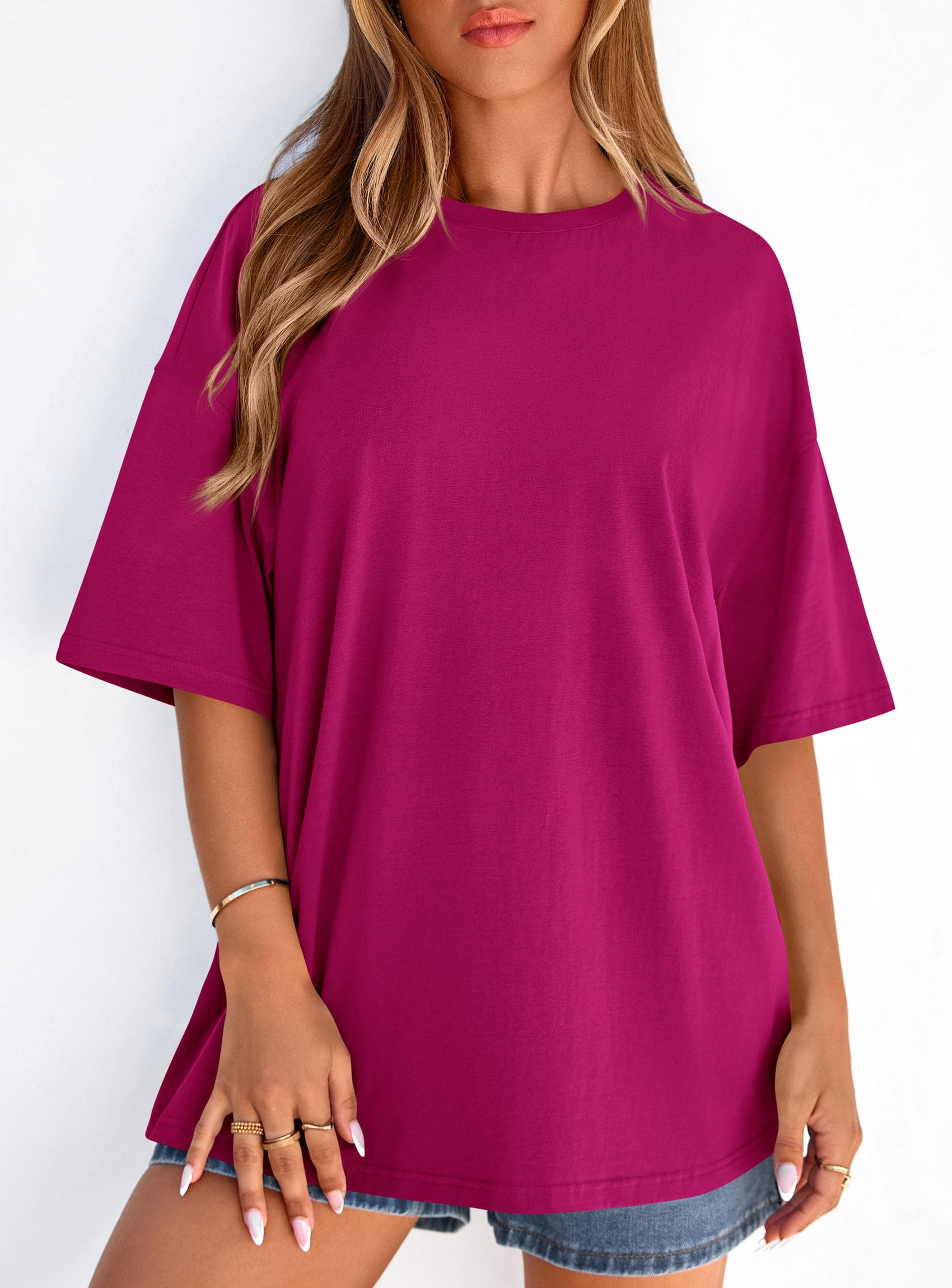 Women's Oversized Tshirts Going Out Tops (Rose Red,S)