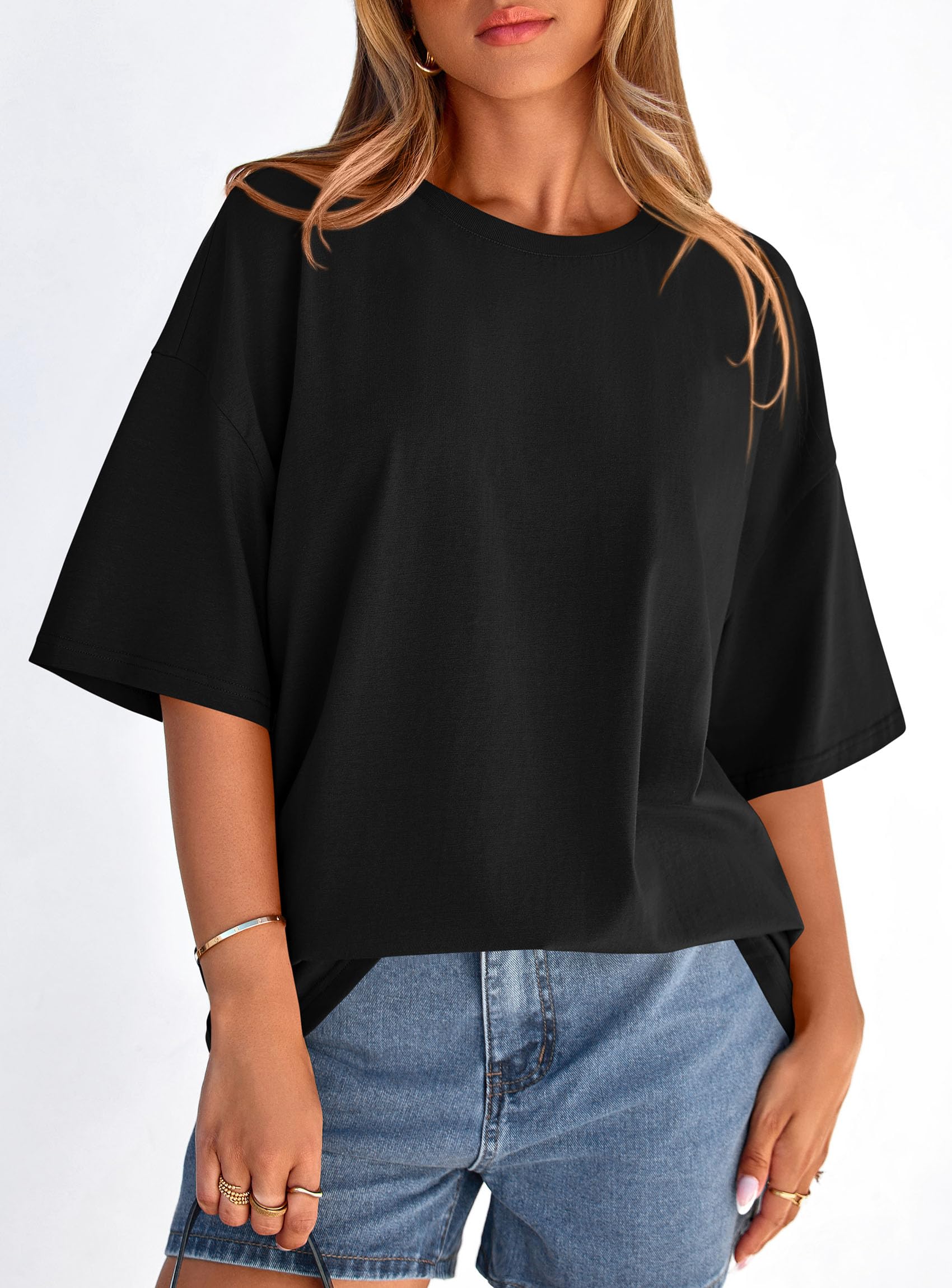 Women's Oversized Tshirts Going Out Tops (Black,S)