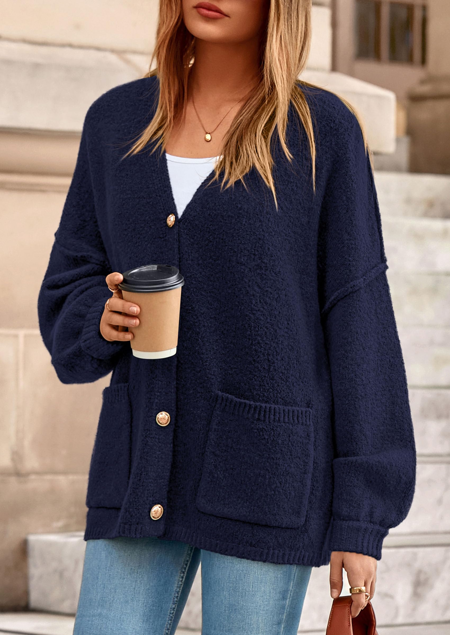 Oversized Chunky Cardigan Sweaters for Women Navy,S