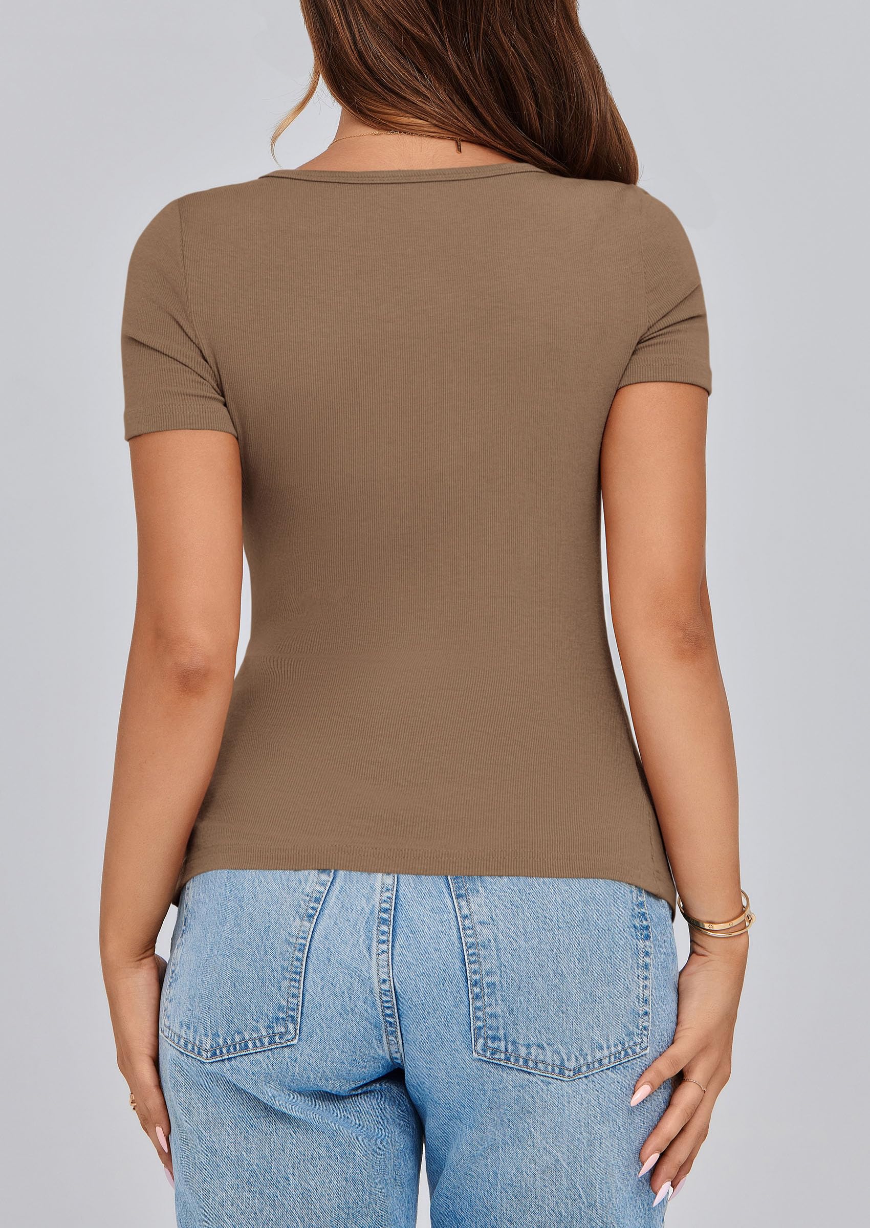 Women's Summer Tops Henley Tee Shirts (Light Brown,X-Small)