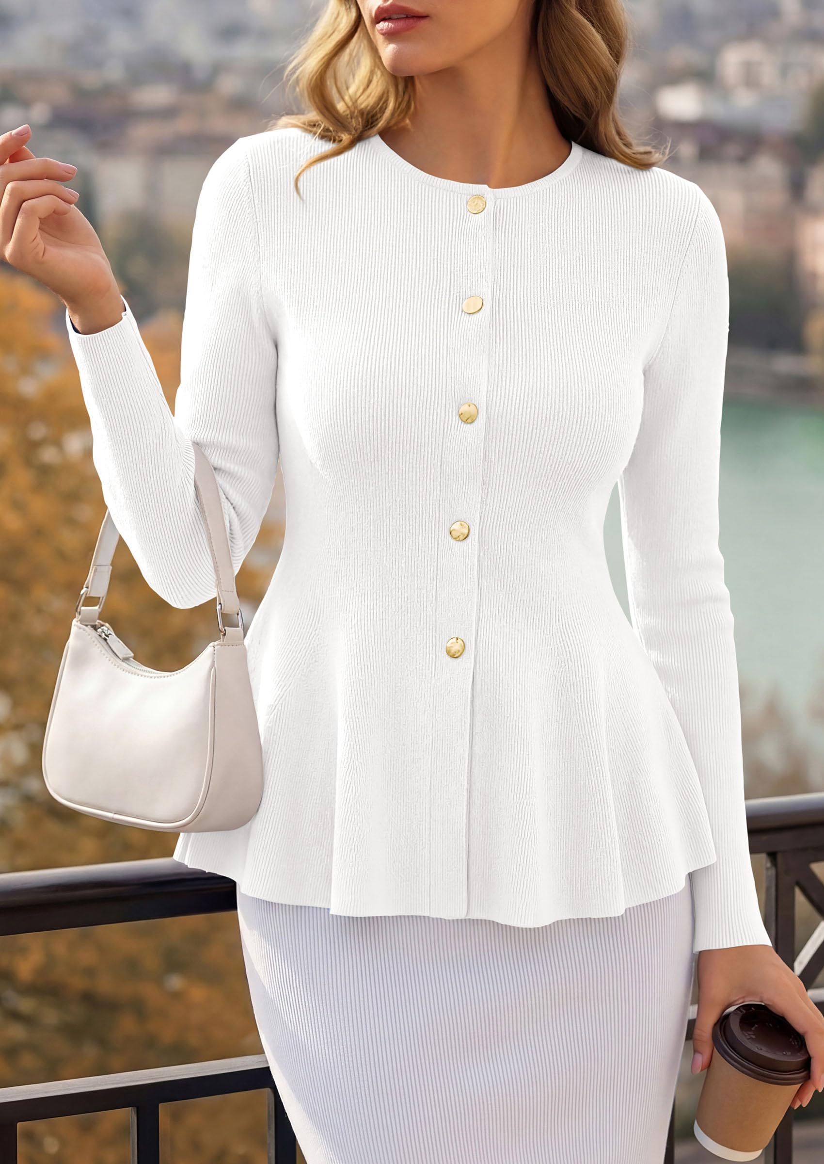 Women's Fall Lightweight Cardigan Sweaters, White,S