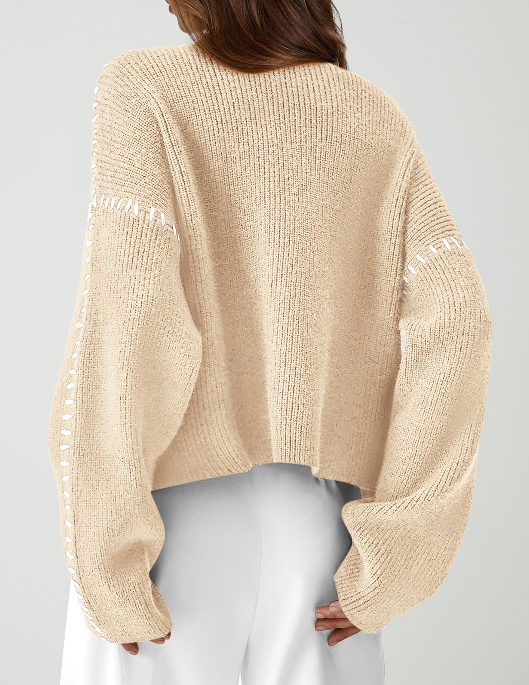 Womens Chunky Knit Oversized Pullover Sweaters,Apricot,S