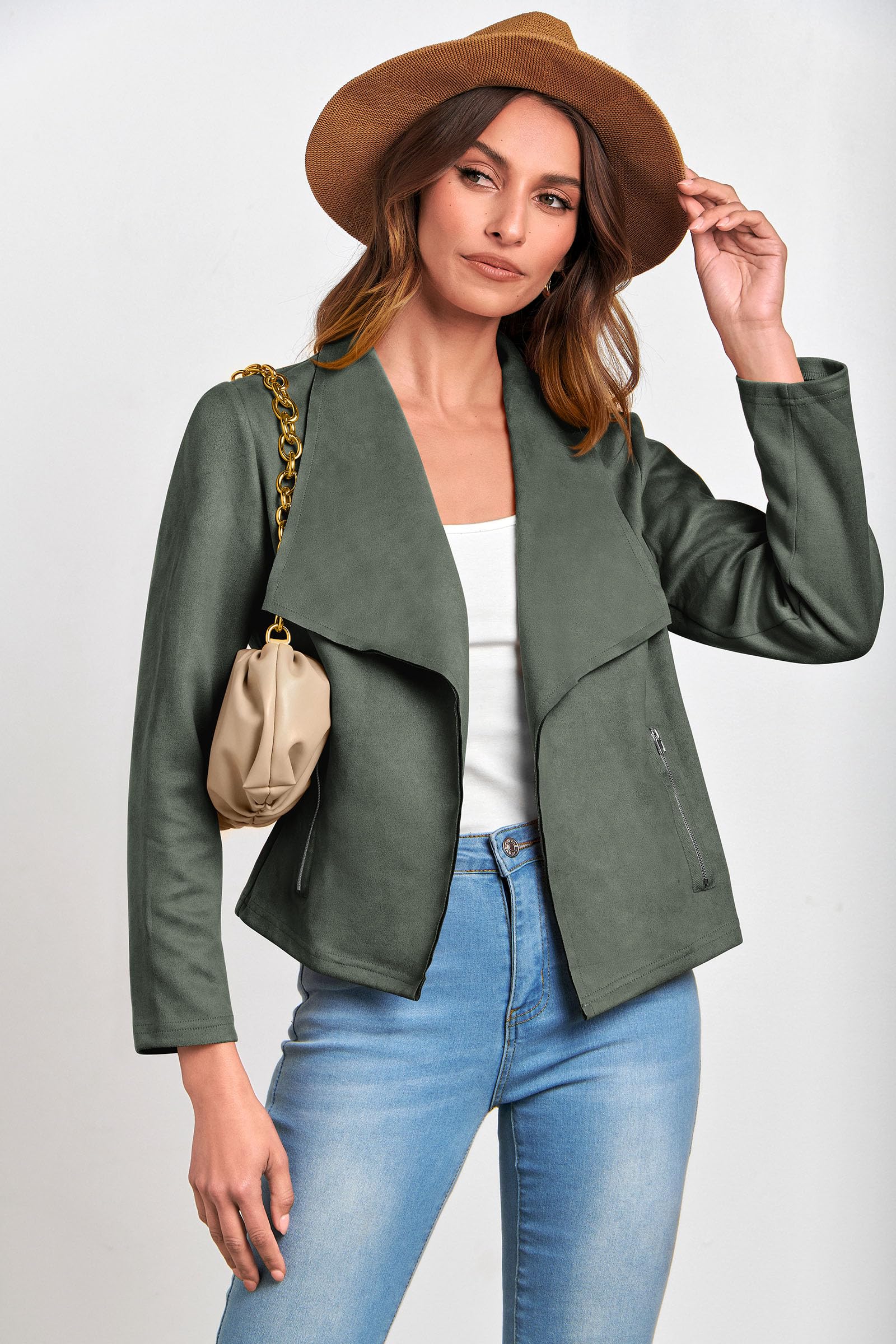 Women's Fall Fashion Faux Suede Jackets(Light Green,Small)