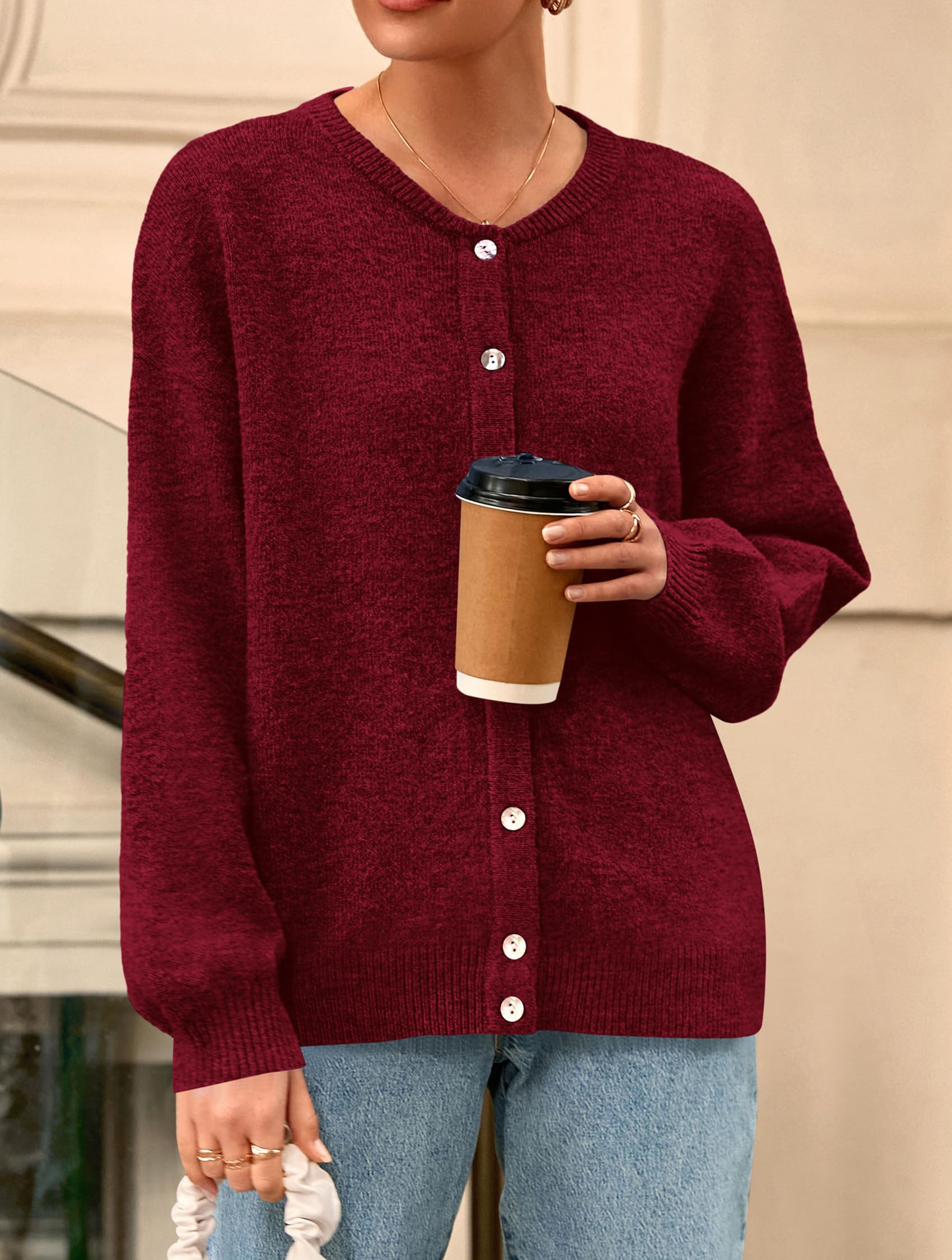 Womens Long Sleeve Cardigan Sweaters Button Down Knit Tops