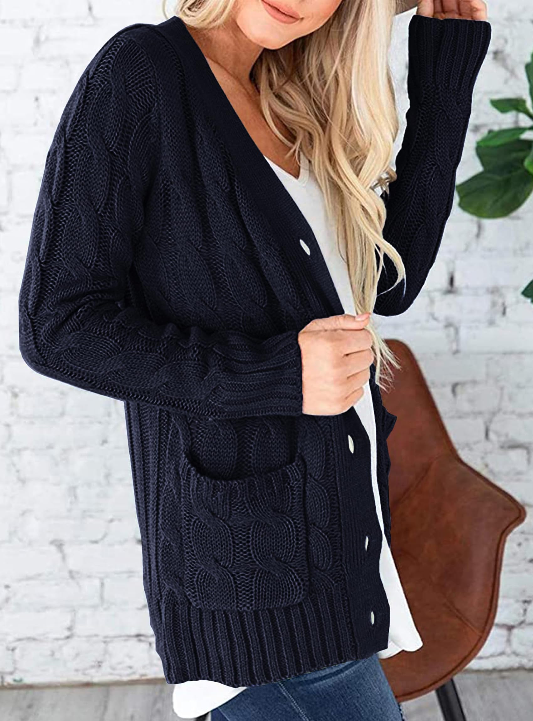 Women Chunky Cable Knit Cardigan Sweaters Fall Fashion Clothes
