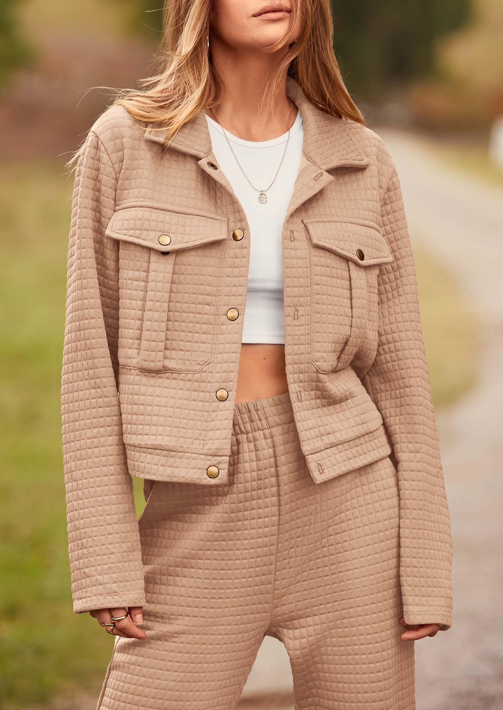 Women's 2 Piece Matching Lounge Sets Tracksuit,Dark Khaki,S