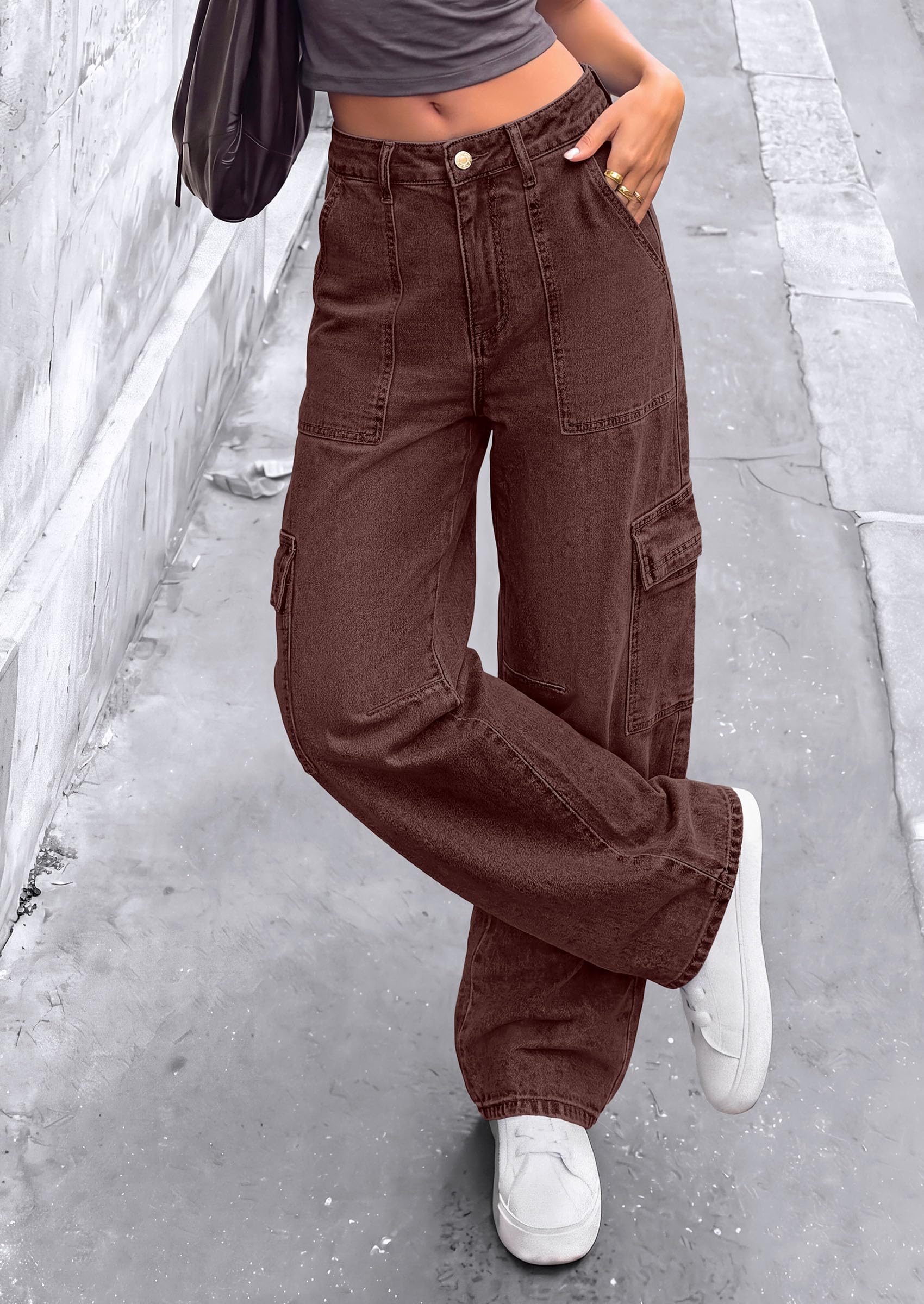 Barrel Pants Women Wide Leg Baggy Denim Jeans Brown,4