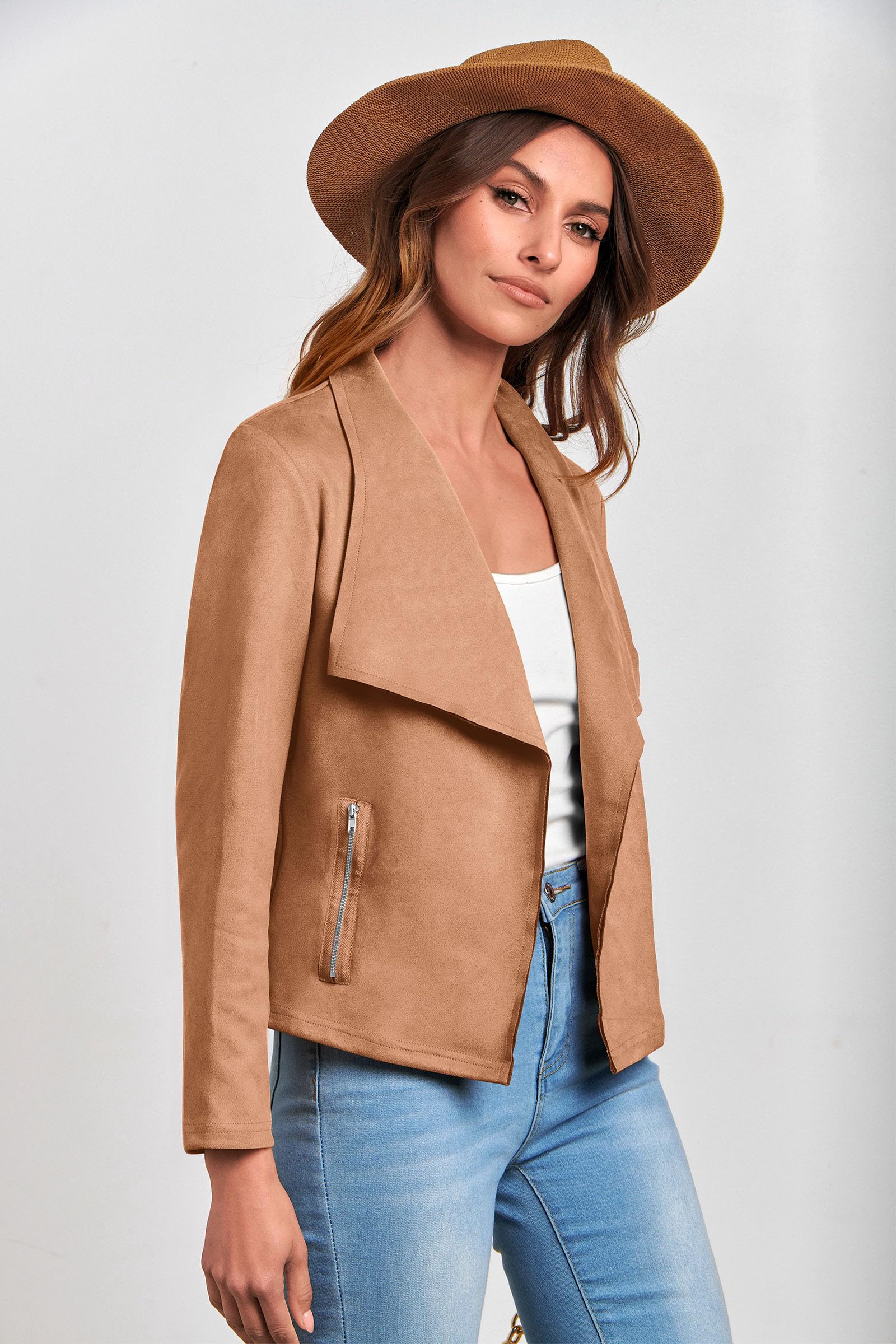 Women's Fall Fashion Faux Suede Jackets(Camel,Small)