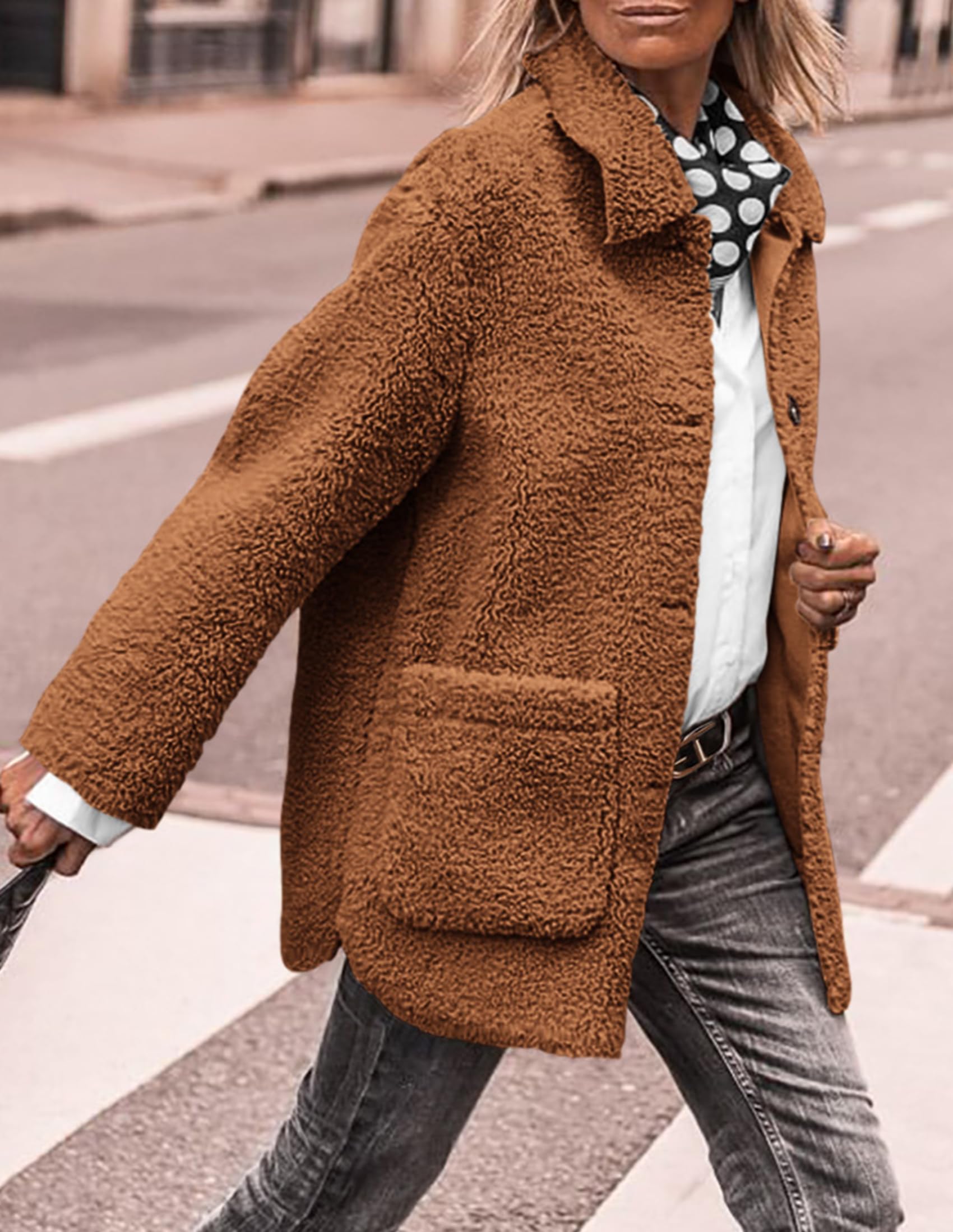 Women's Fleece Sherpa Coats Winter Outfits Golden Camel,S