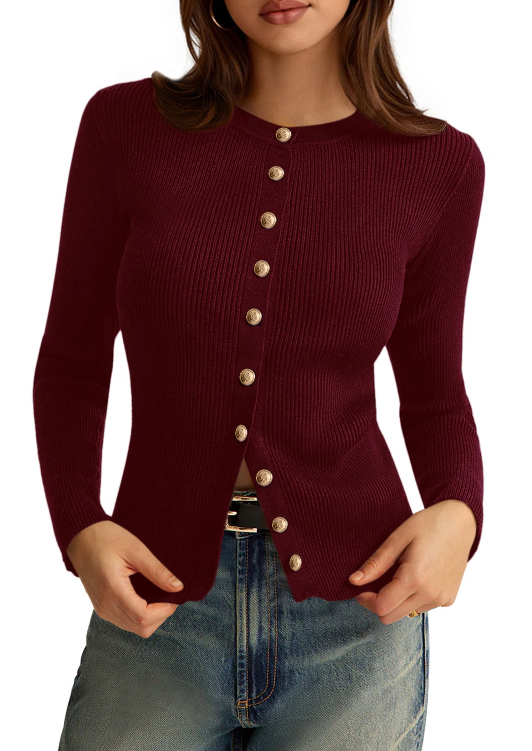 Women's Fall Lightweight Cardigan Sweaters,Burgundy,S
