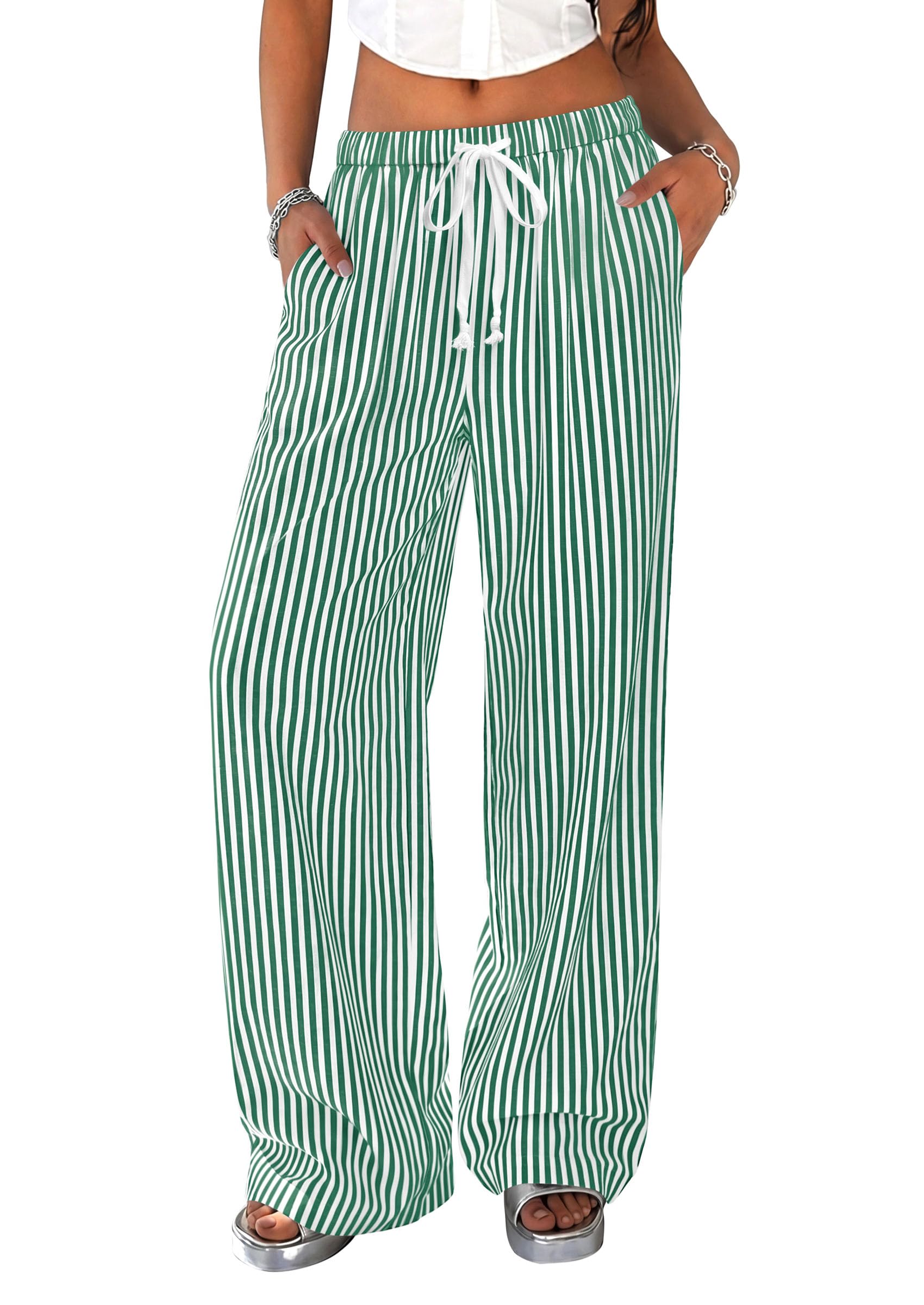 Women's Striped Wide Leg Pants 2026 Casual Palazzo with Pocket