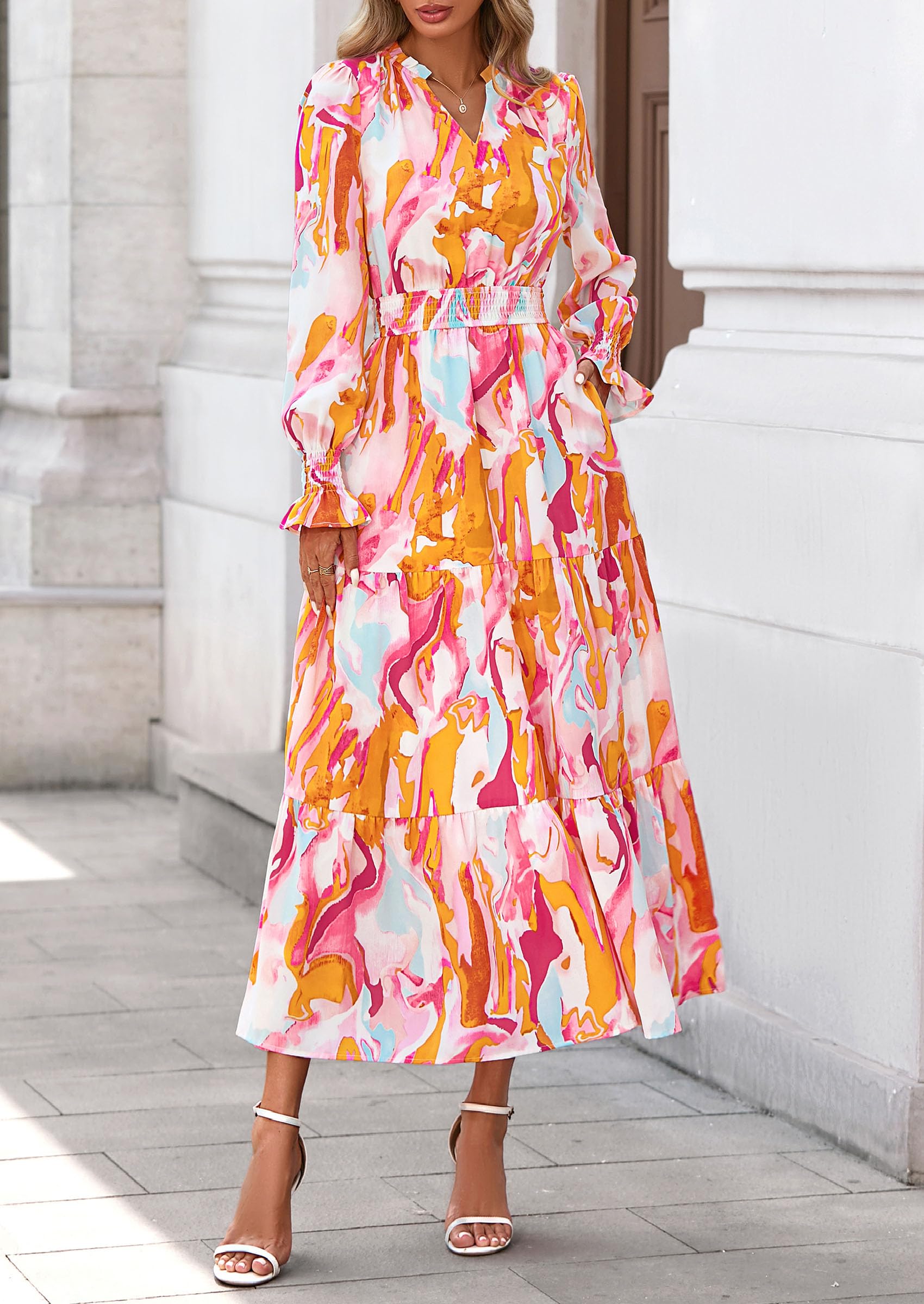 Women's Floral Maxi Dress Fall A Line Wedding Guest Dresses