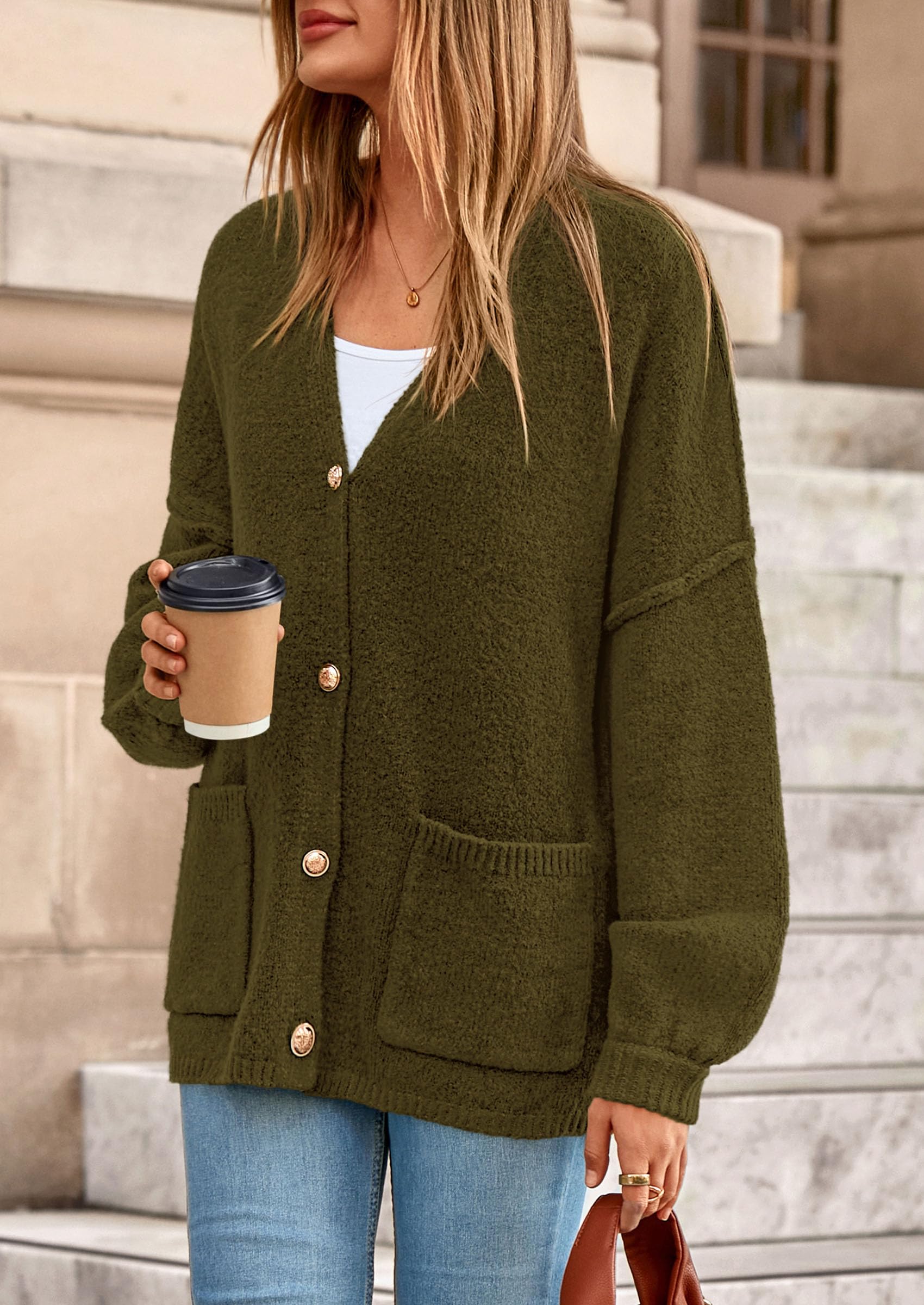Oversized Chunky Cardigan Sweaters for Women Army Green,S