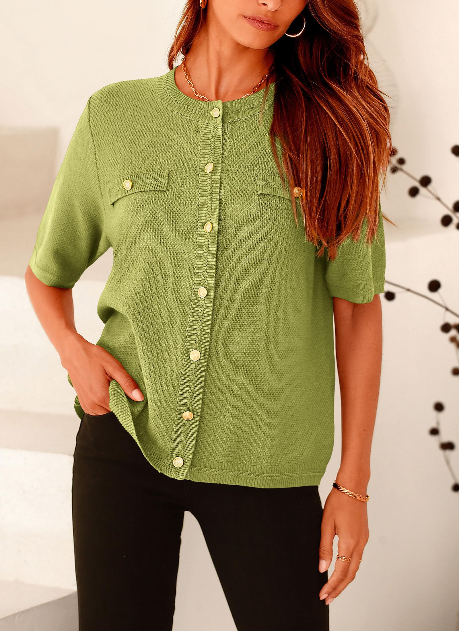 Women's Summer Casual Button Down Shirts Avocado Green,Small