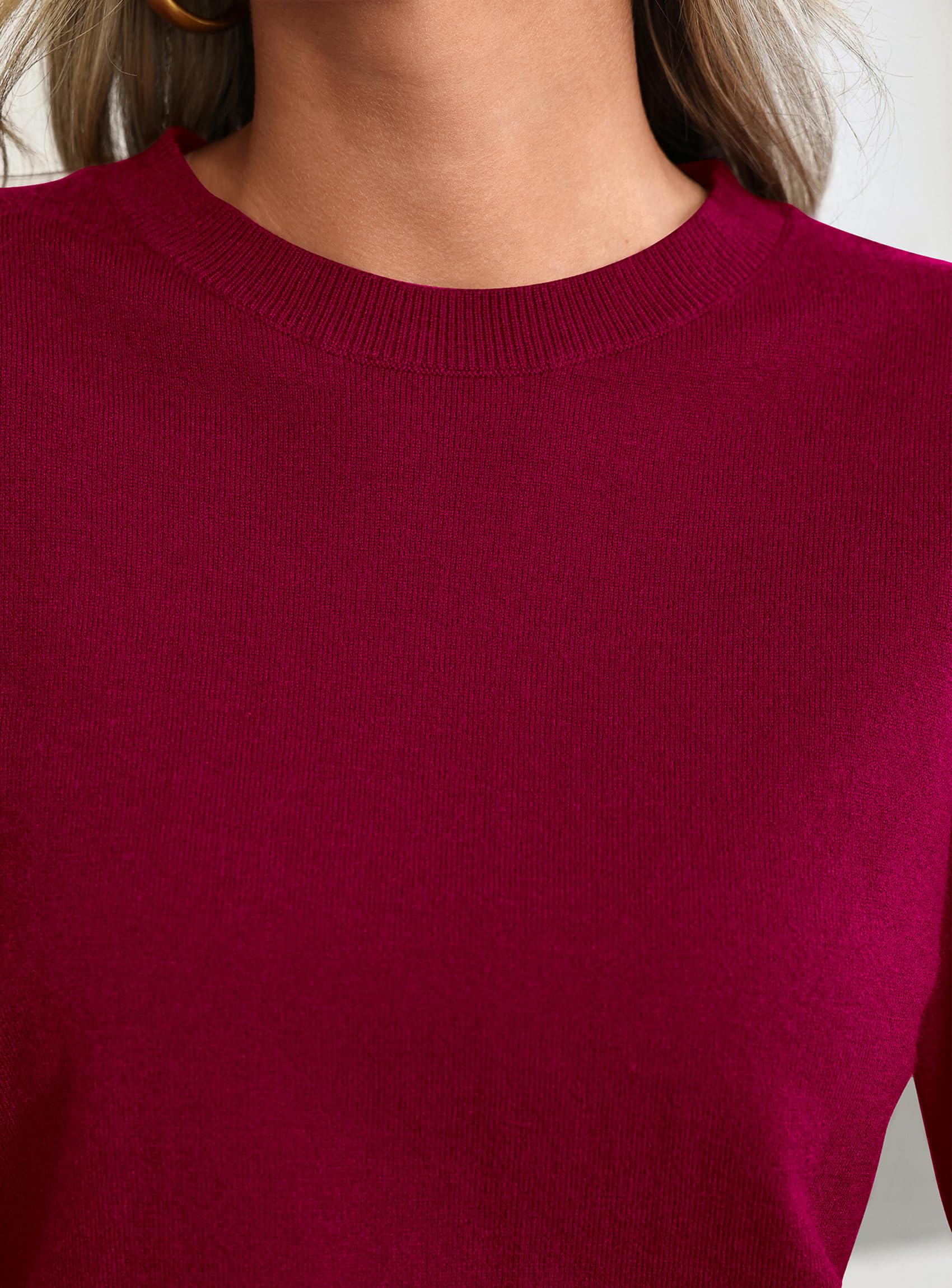 Womens Fall Basic Long Sleeve Sweater,Wine Red,XS