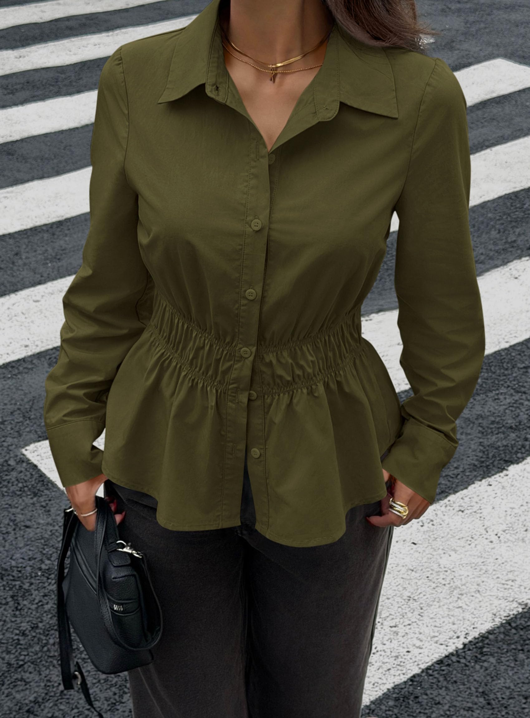 Women's Peplum Button Down Work Shirts Business Casual Tops