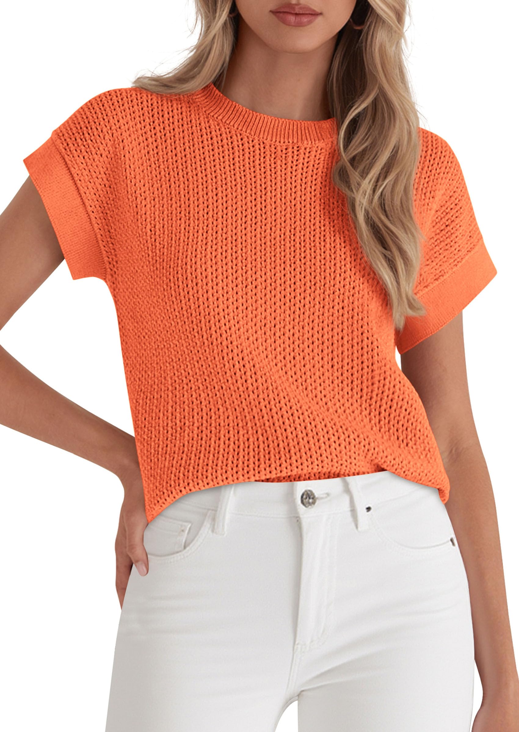 Women's Summer Sweater Vest Crochet Tops (Orange,S)