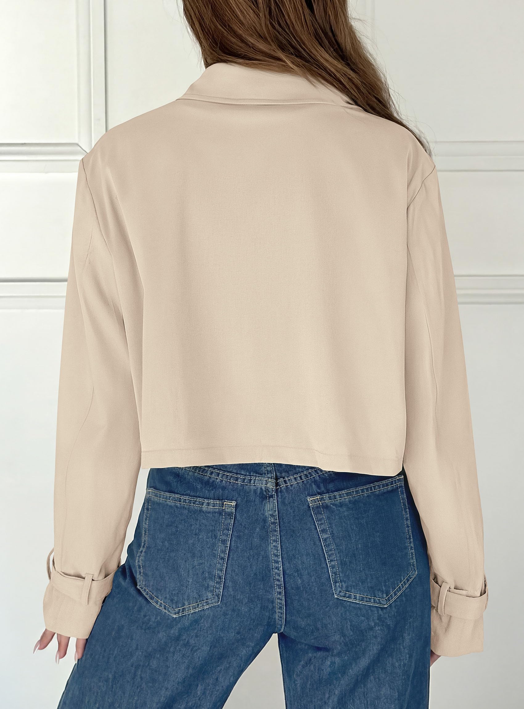 Cropped Trench Coat For Women Short Jacket,Beige,S
