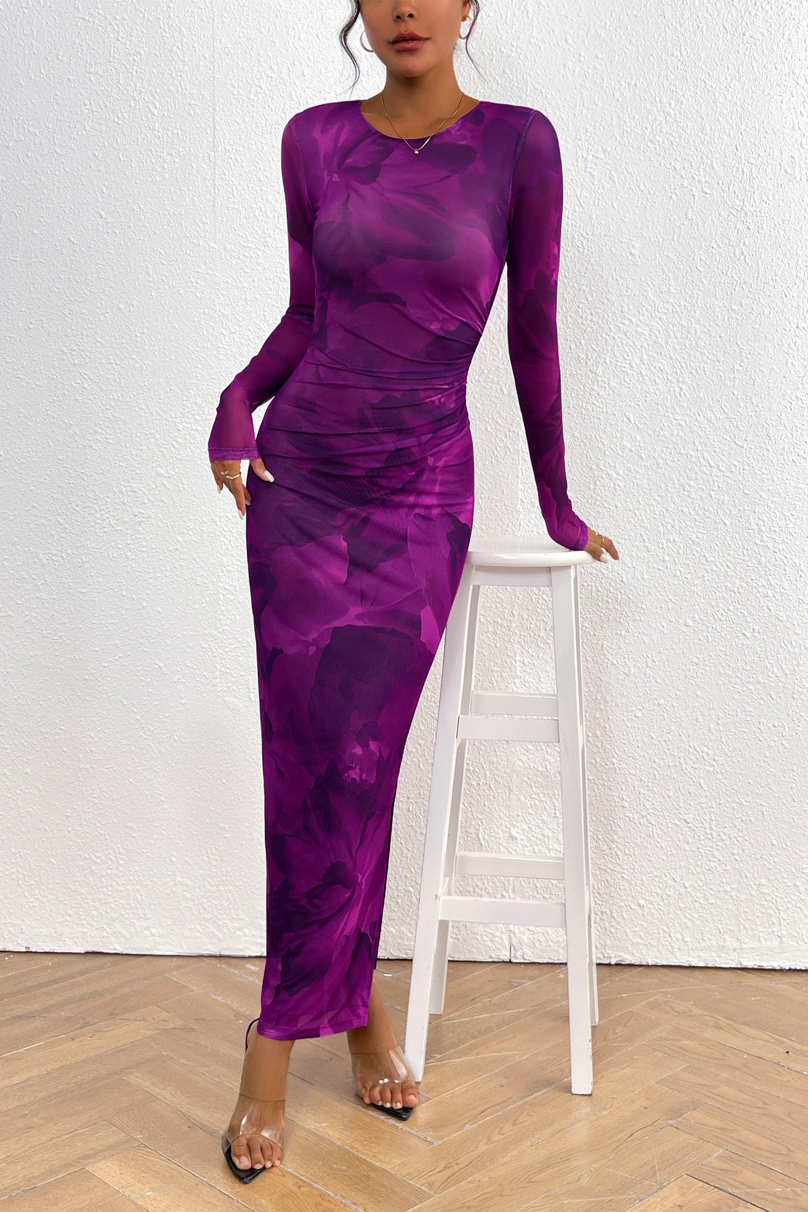 Women's Floral Bodycon Maxi Fall Dress