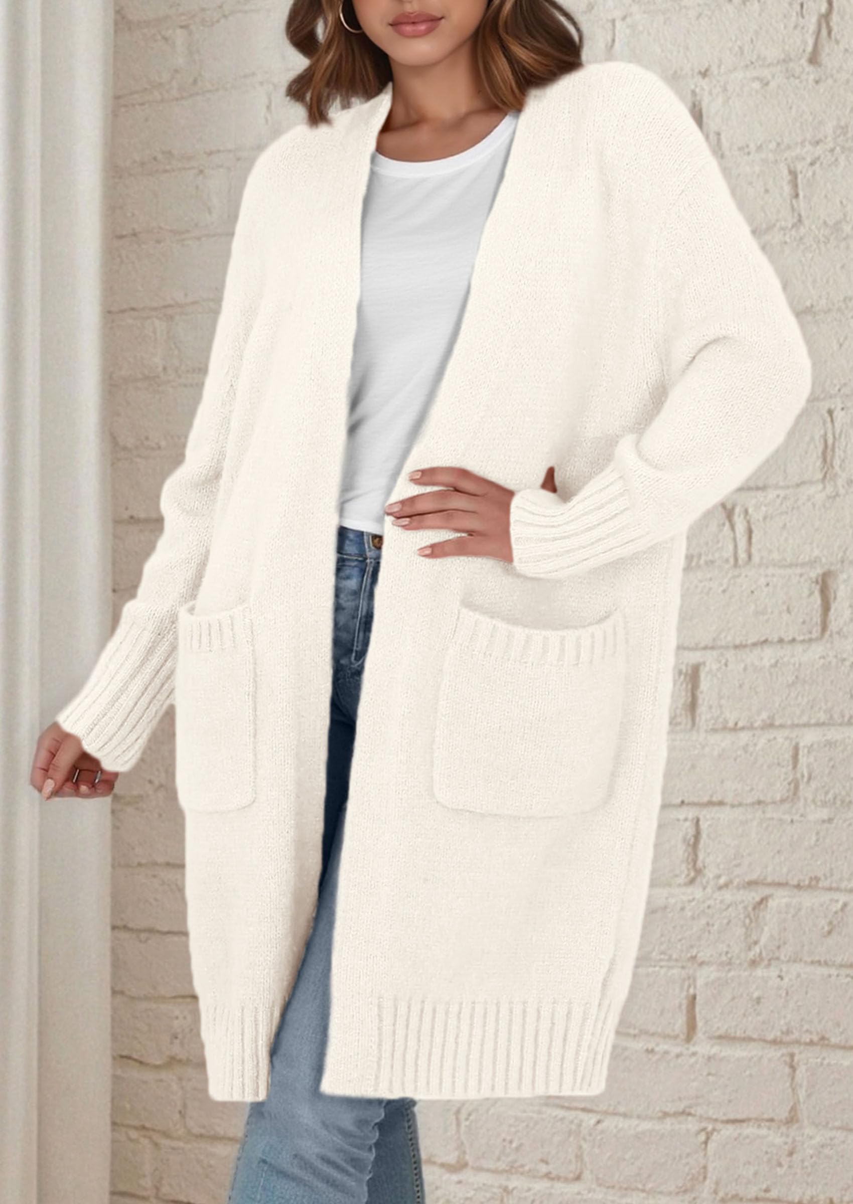 Open Front Cardigan Sweaters for Women,White,S