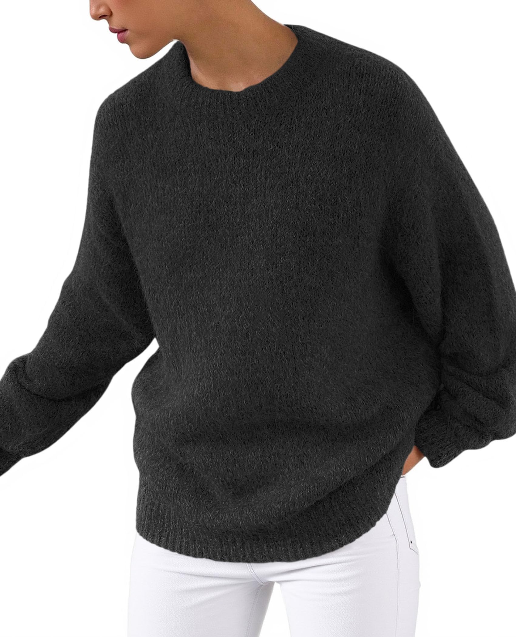 Womens Long Sleeve Oversized Pullover Sweater,Black,S