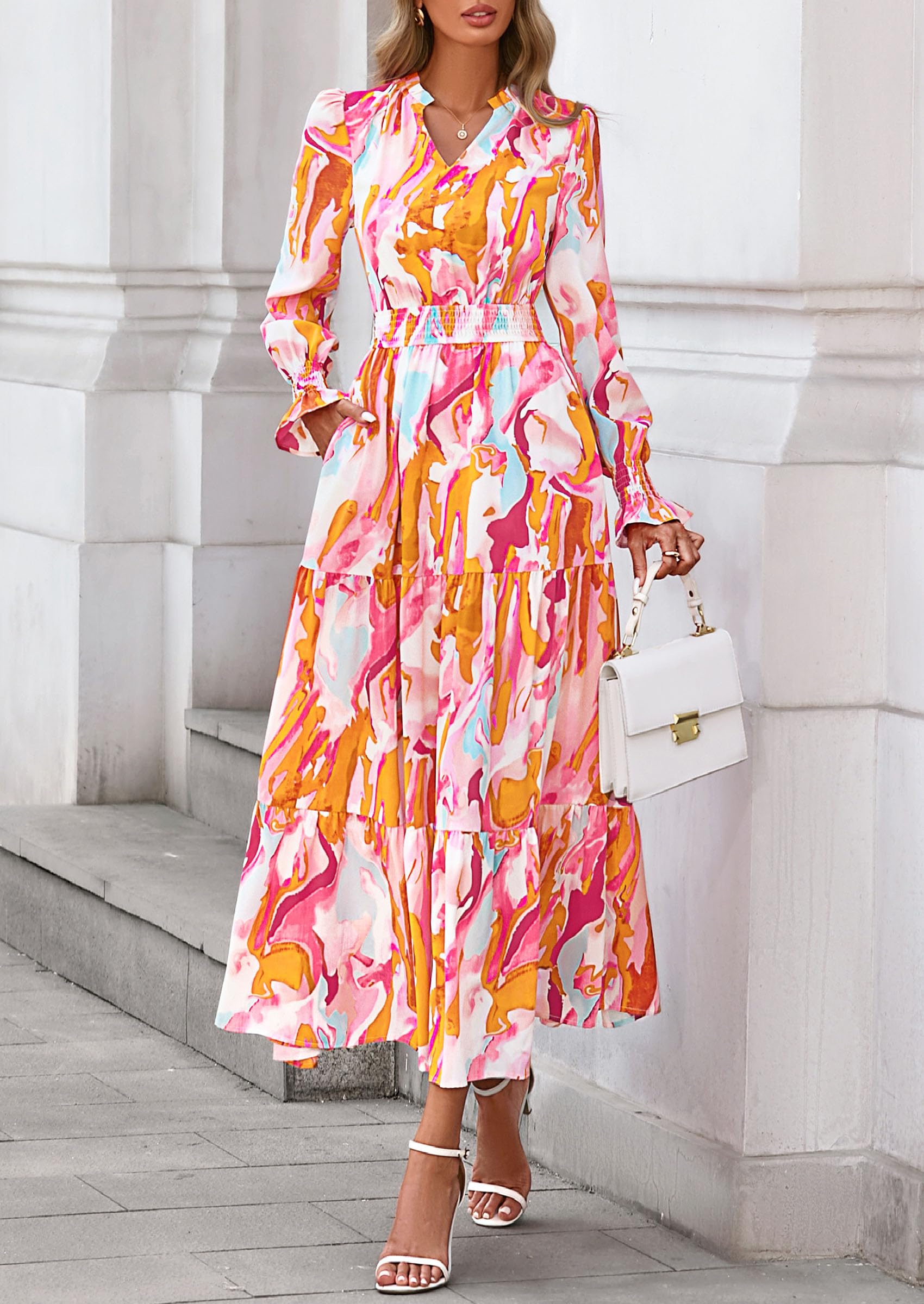 Women's Floral Maxi Dress Fall A Line Wedding Guest Dresses