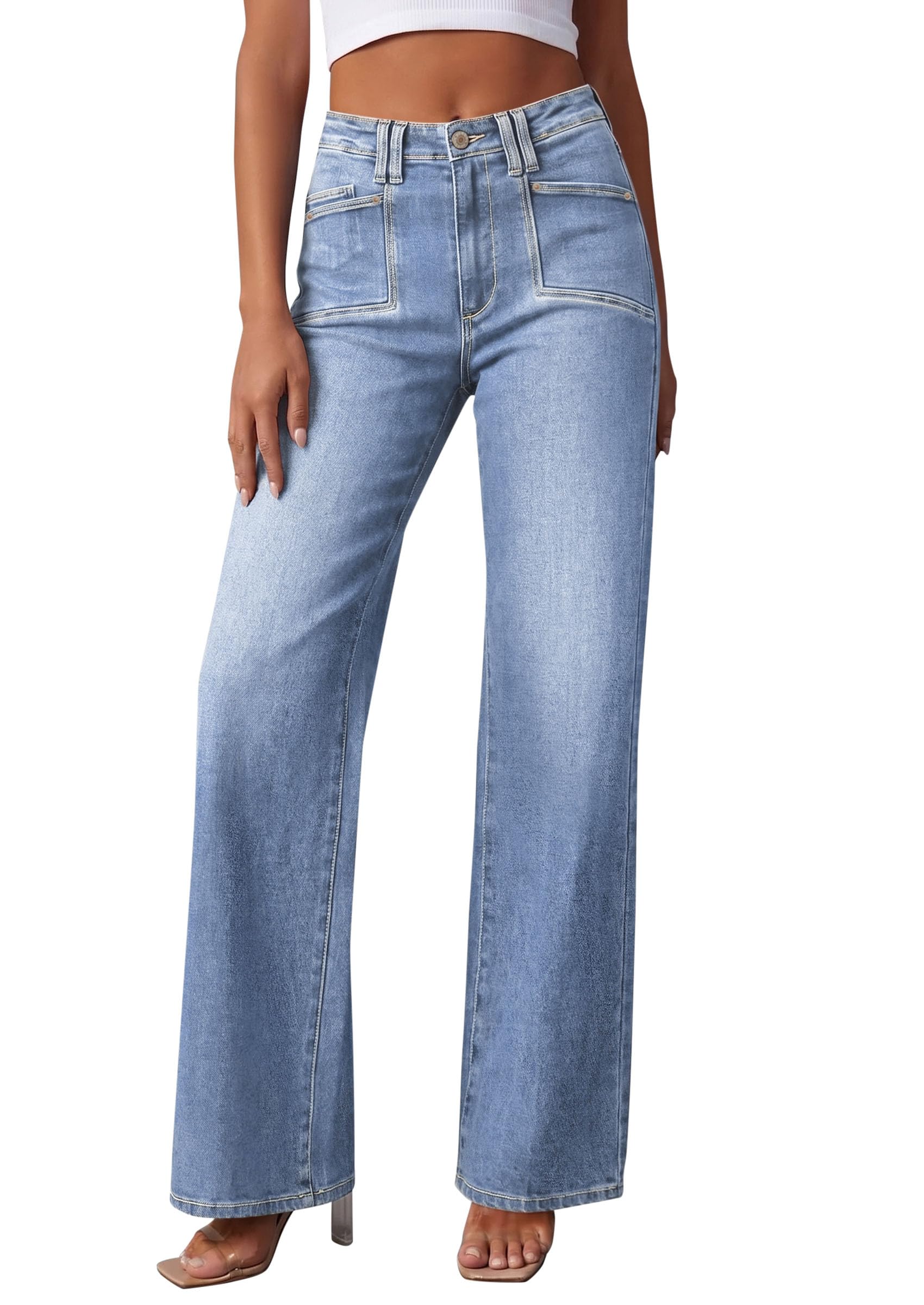 High Waisted Wide Leg Jeans for Women 2026 Trendy,Beau Blue,4