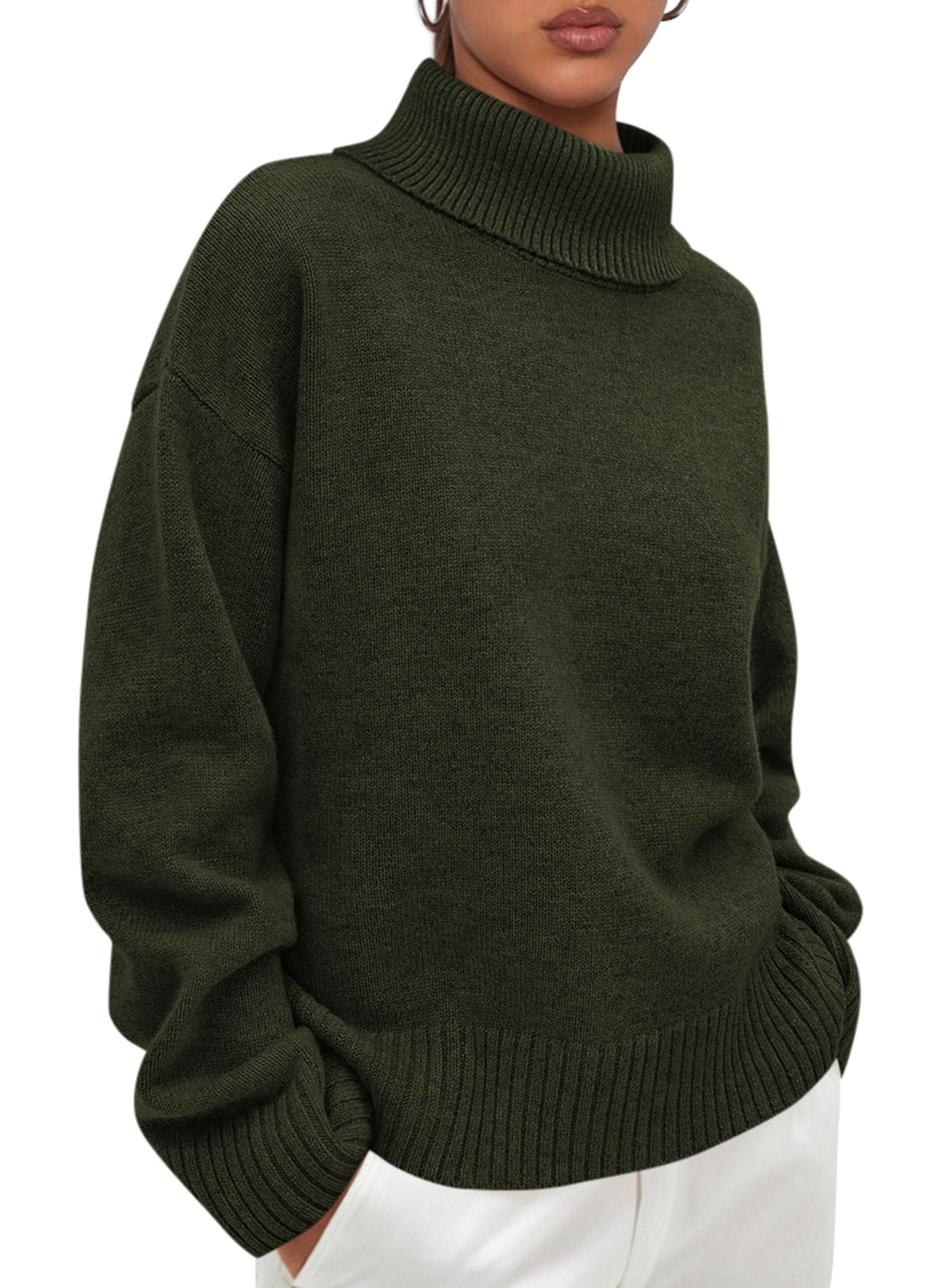 Womens Turtleneck Long Sleeve Knit Sweater,Army Green,S