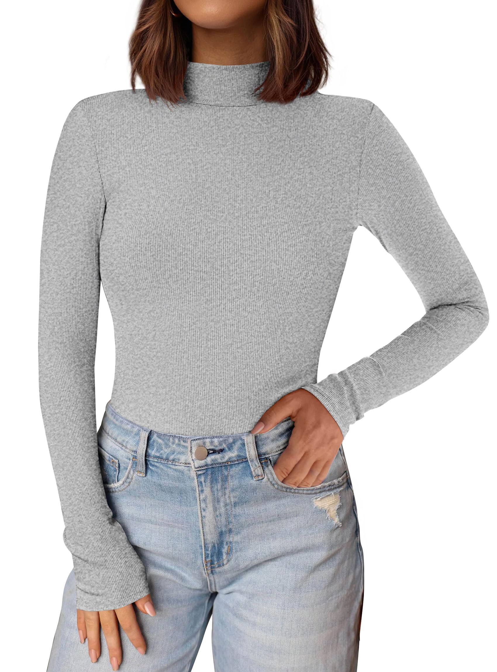 Womens Mock Turtleneck Fall Long Sleeve Shirts,Grey,XS