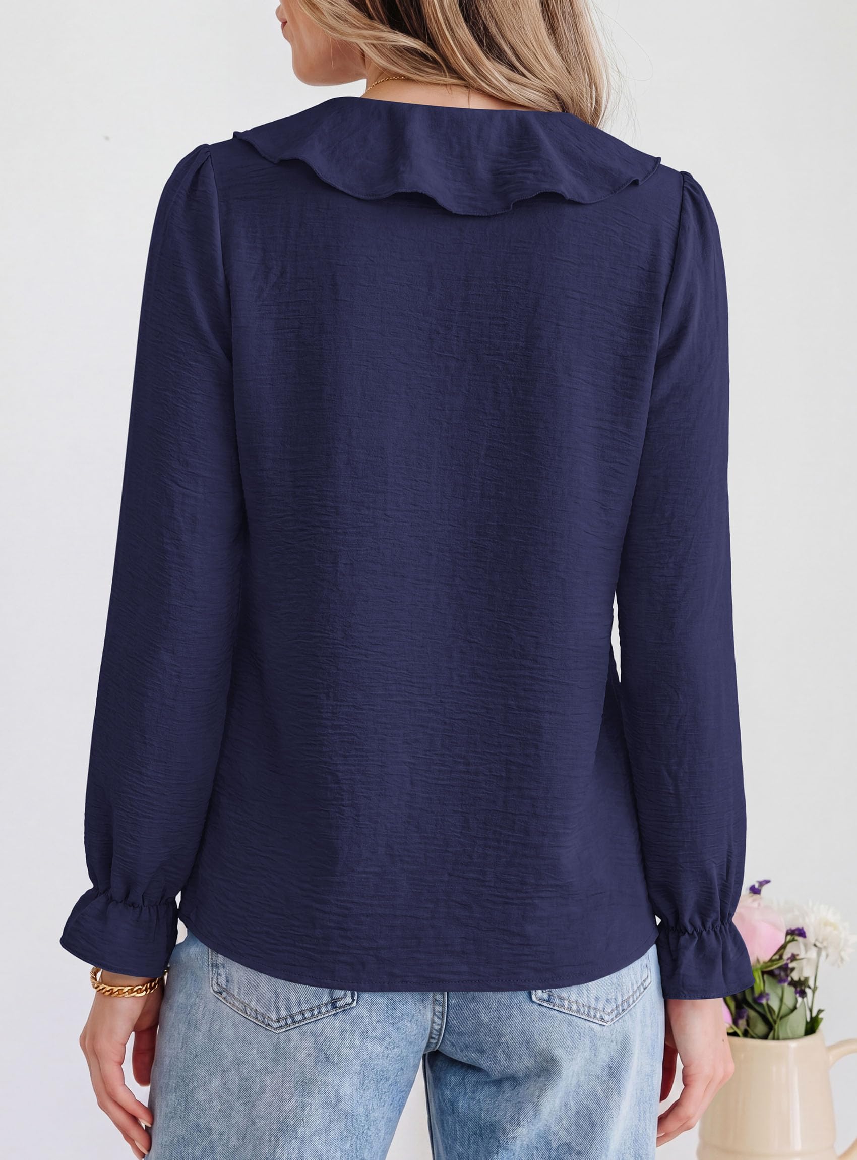 Women Early Fall Fashion Dressy Casual Blouses Navy Blue,S