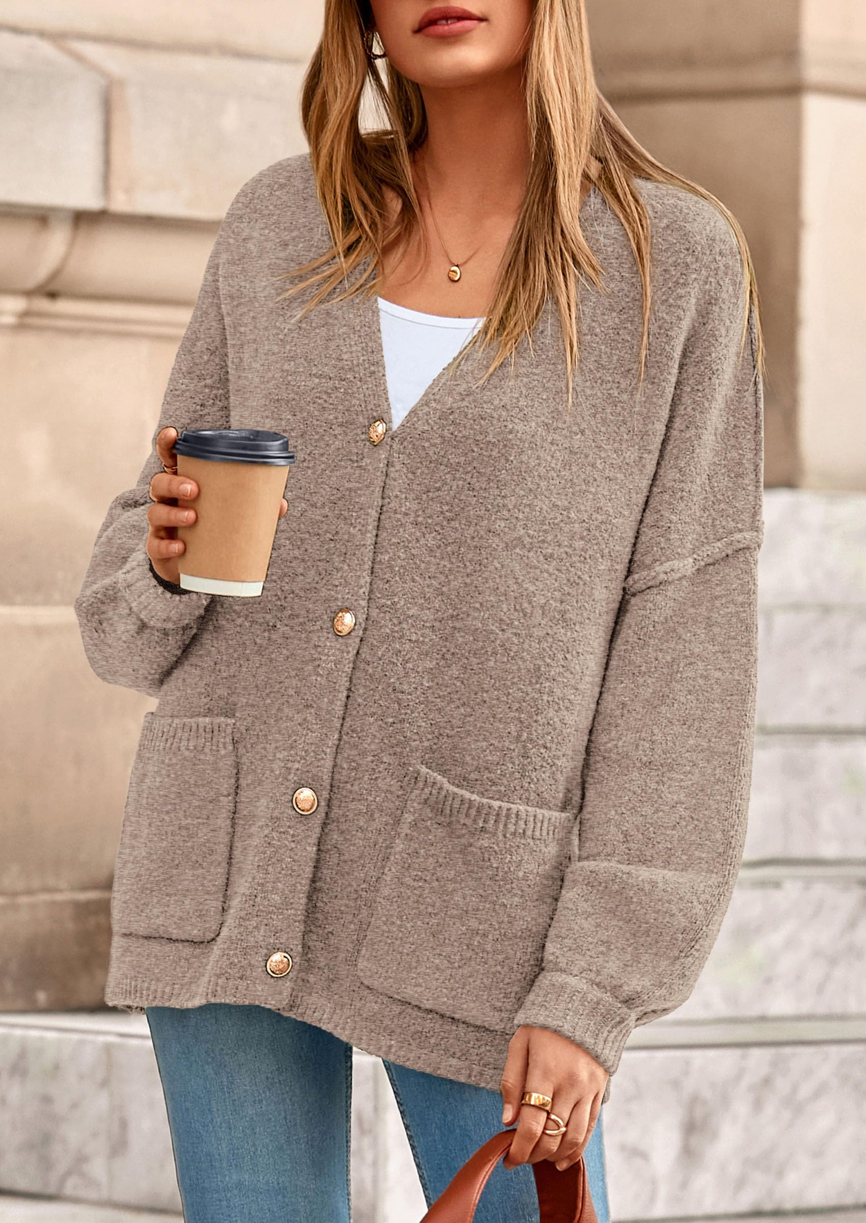 Oversized Chunky Cardigan Sweaters for Women Light Khaki,S