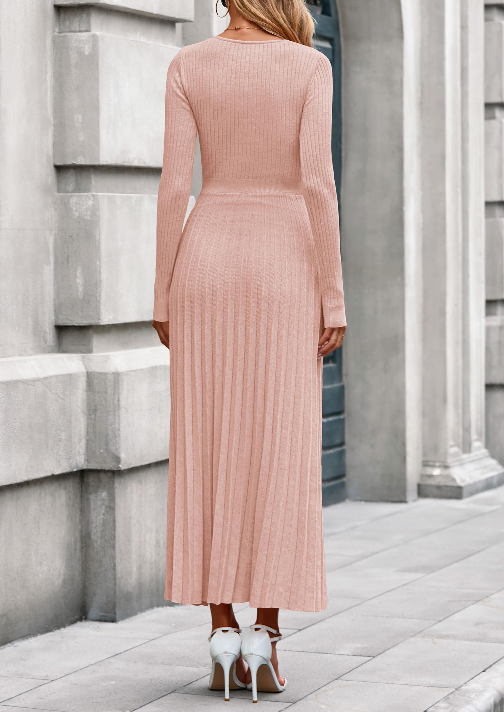 Sweater Dress Women Long Sleeve Maxi Flowy Pleated Dresses