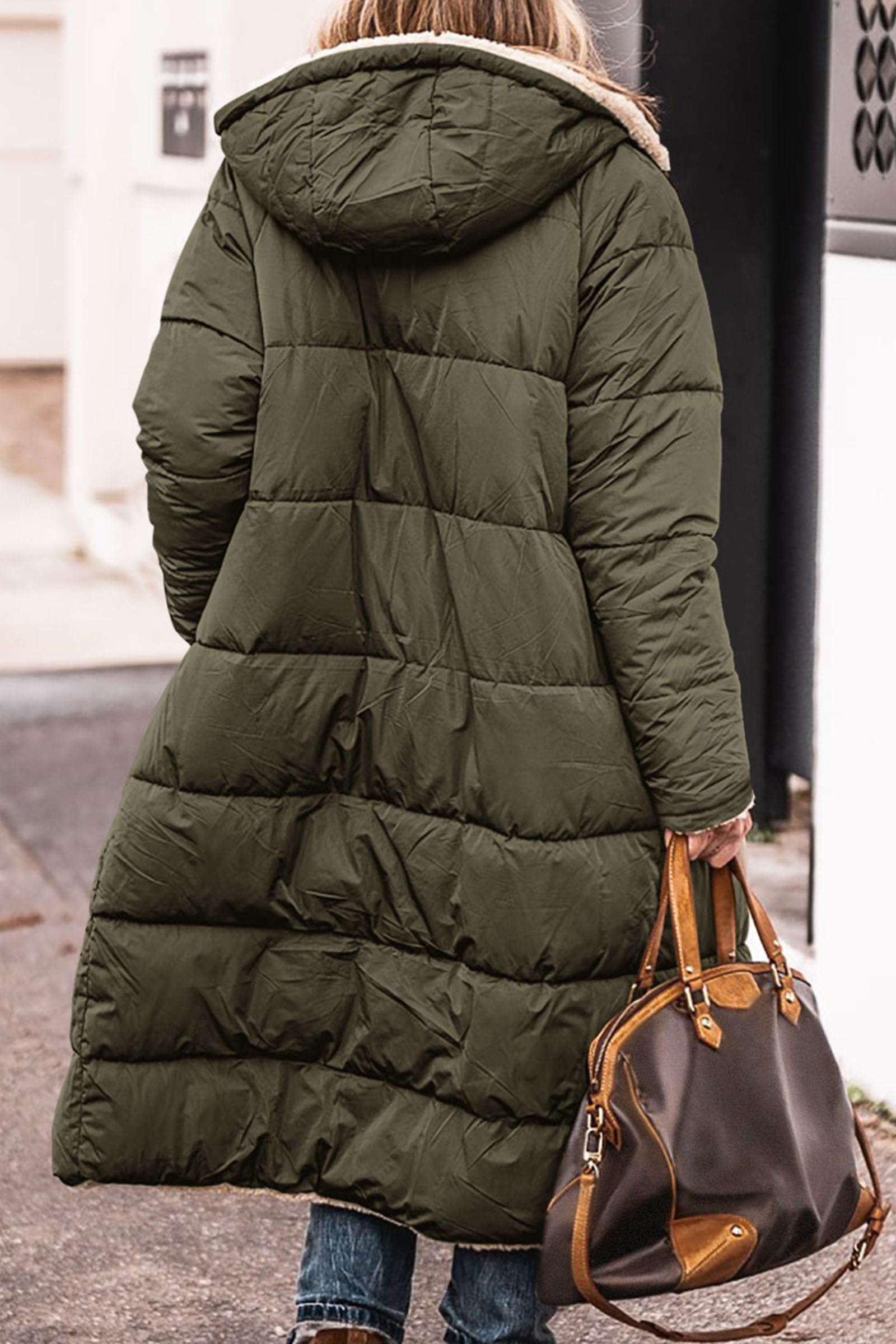 Women's Winter Fleece Warm Long Coats(Army Green,Small)