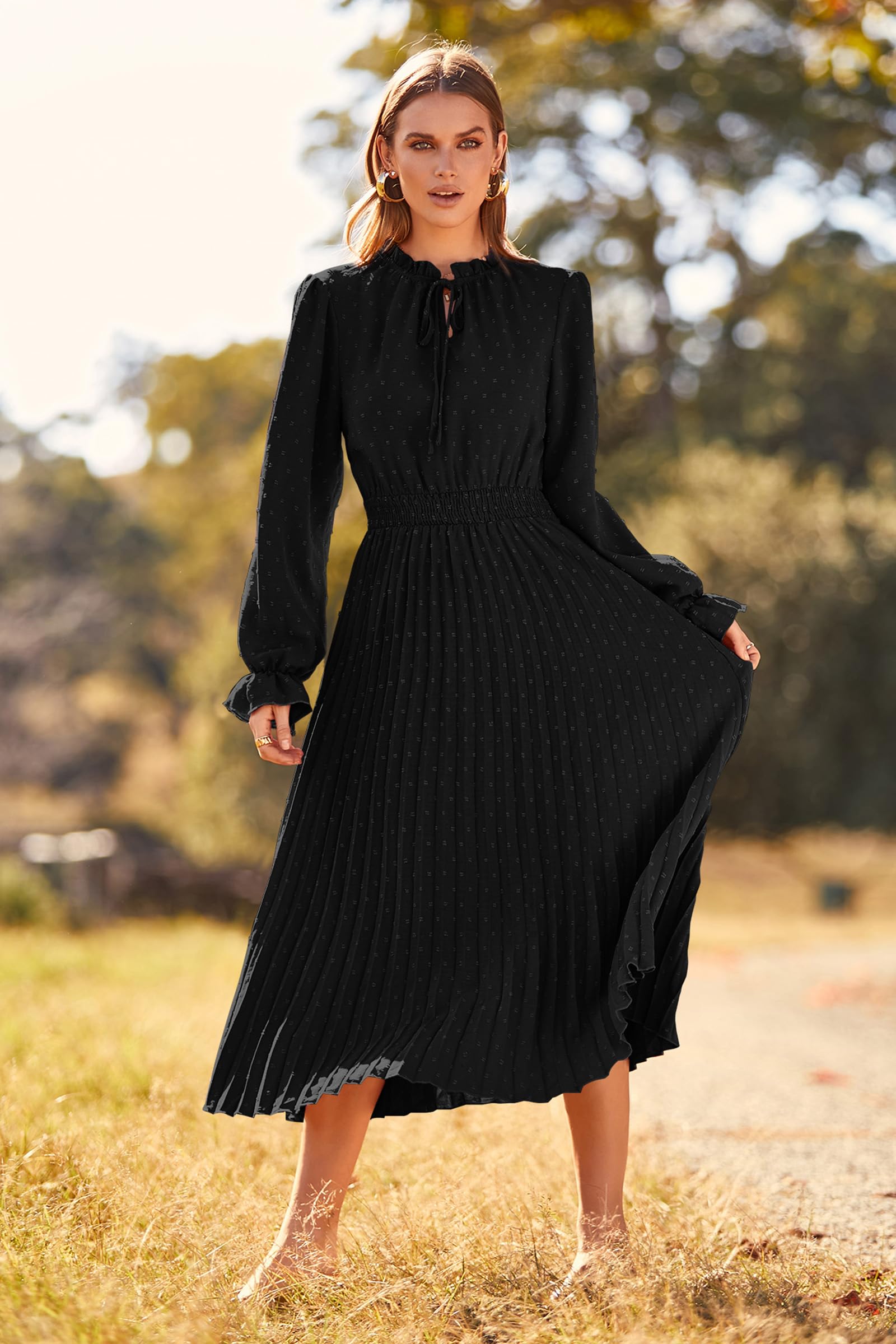 Women's Fall Midi Wedding Guest Dress(Black,Small)