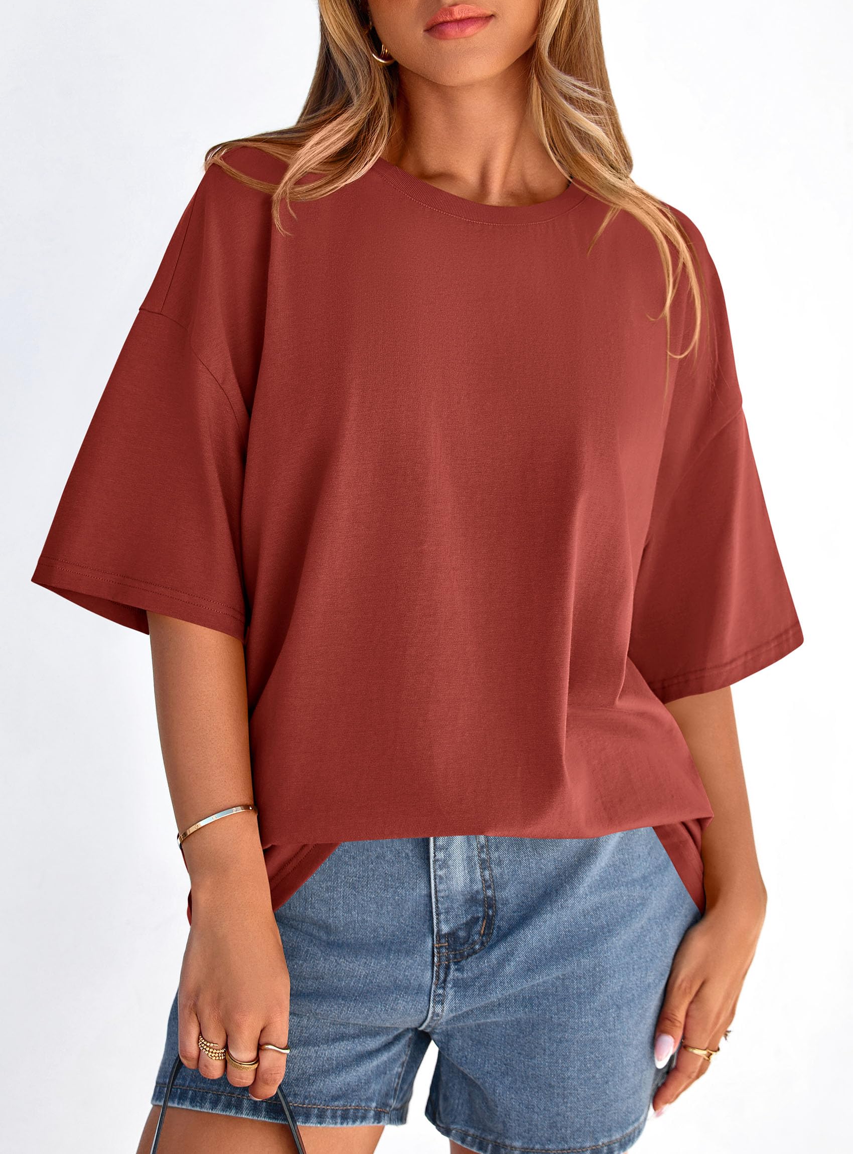 Women's Oversized Tshirts Going Out Tops (Rust Red,S)
