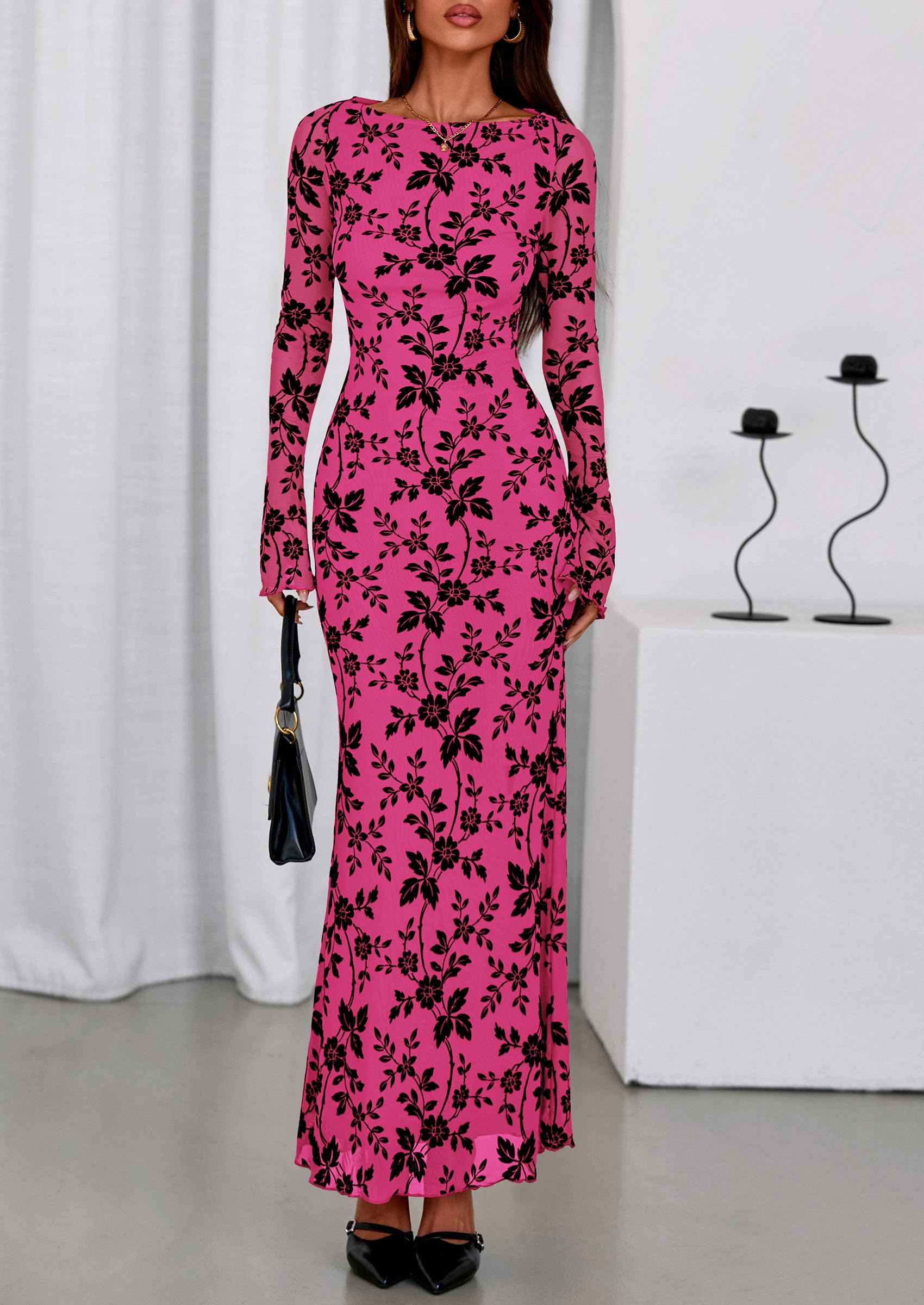 Women's Floral Bodycon Maxi Dress Wedding Guest Dresses