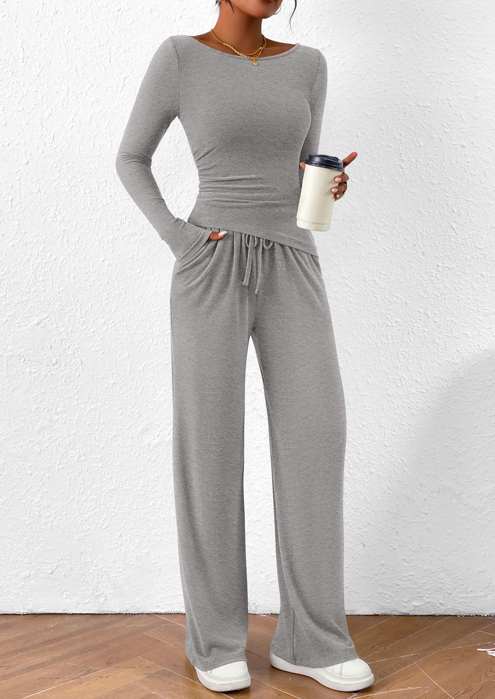 Women's 2 Piece Lounge Sets Airport Outfits(Grey,XS)