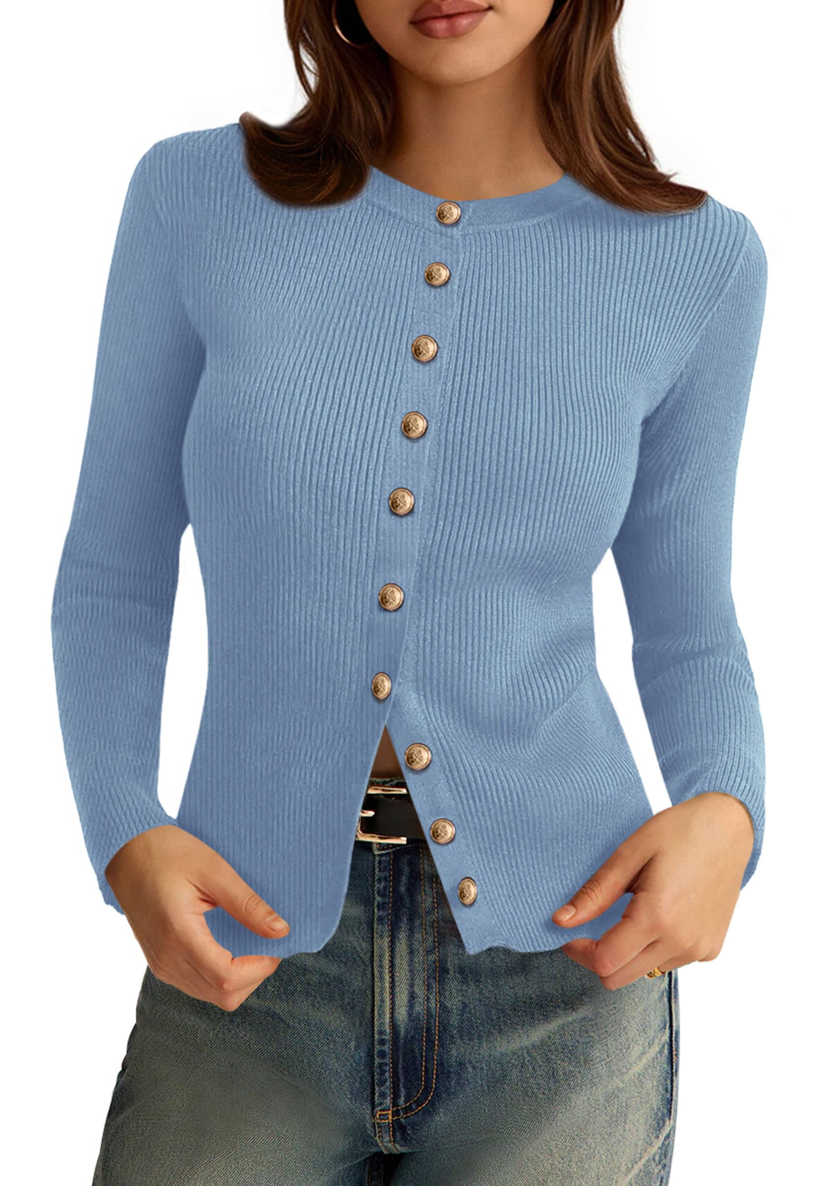 Women's Fall Lightweight Cardigan Sweaters,Light Blue,S