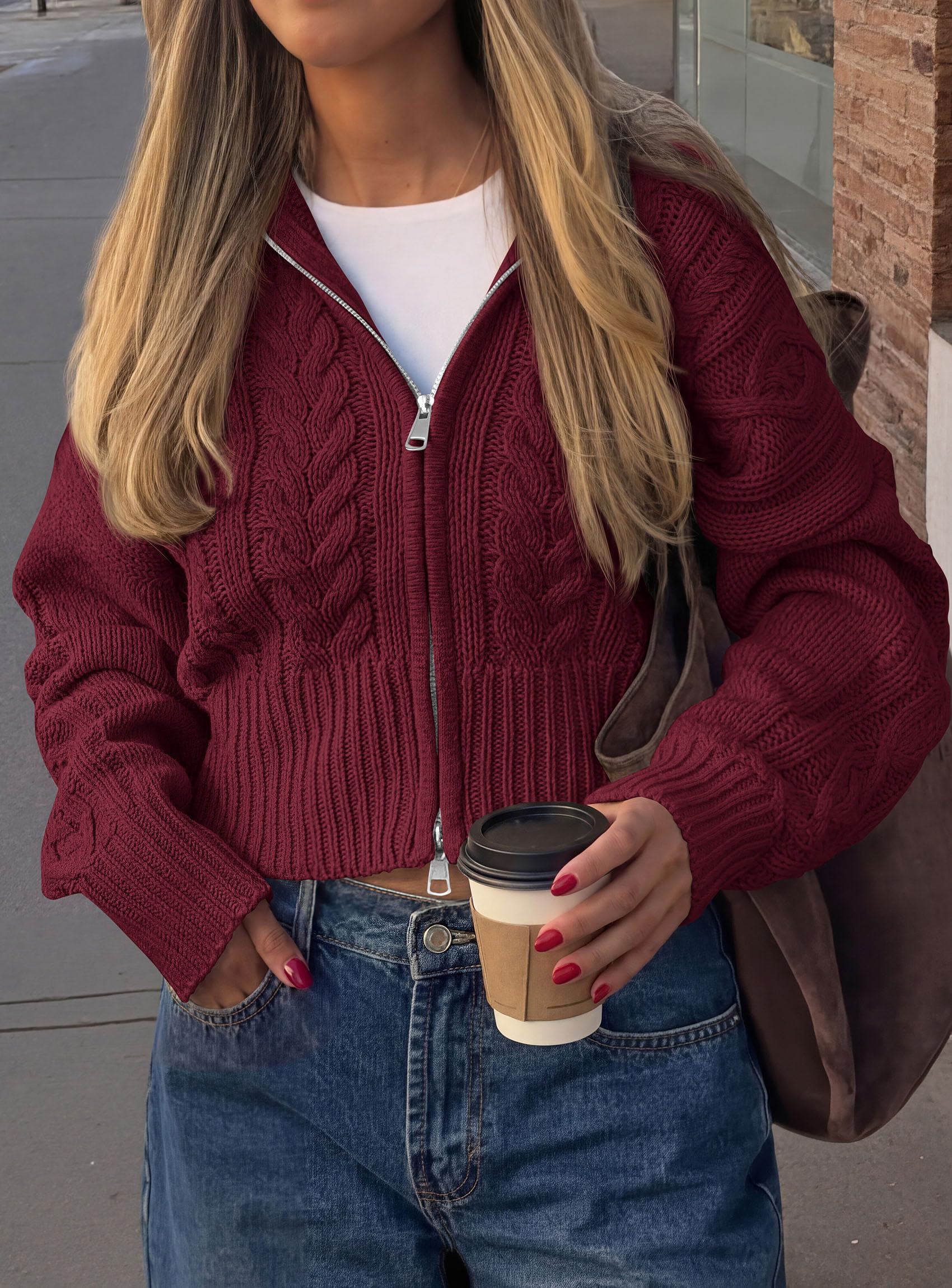 Women's Zip Up Cardigan Sweaters Cropped Jackets Fall Outfits