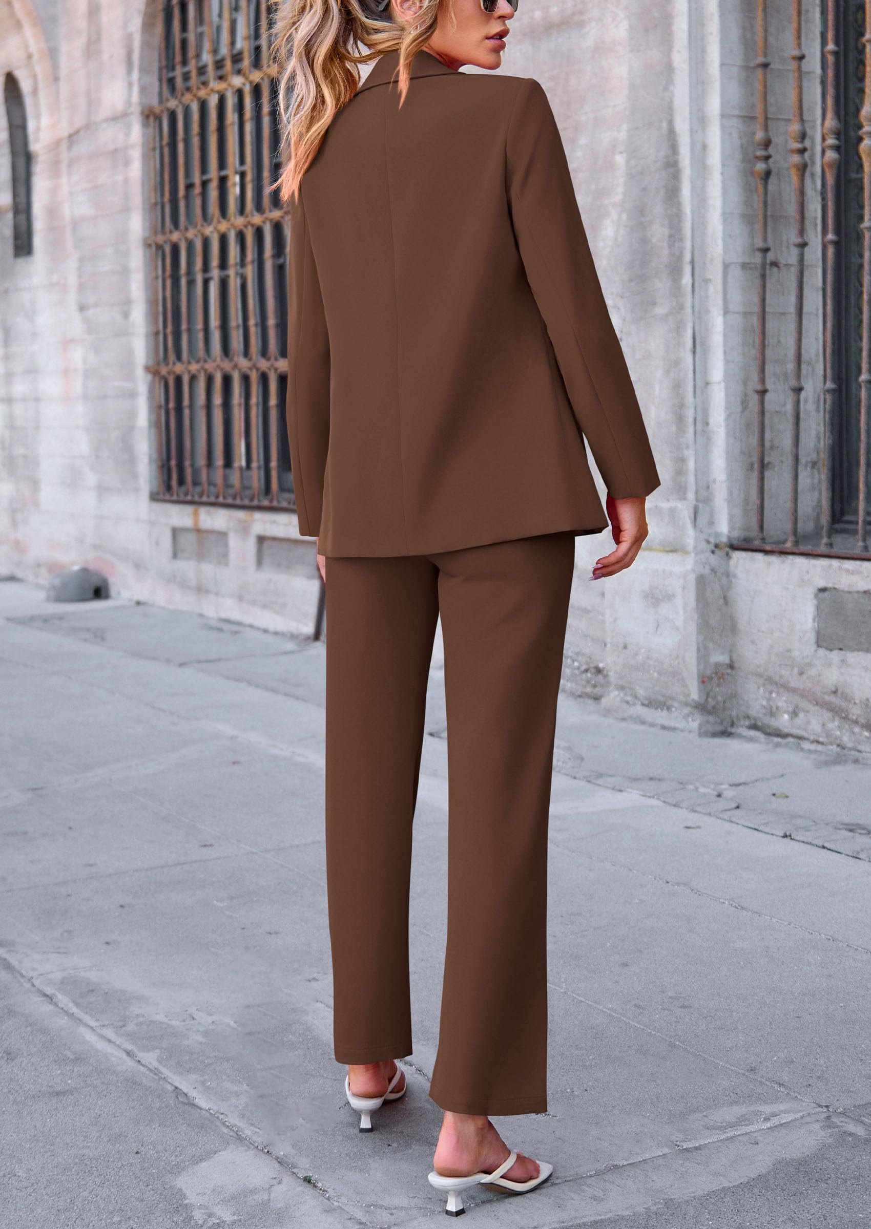 Women's 2 Piece Blazer Business Casual Outfits(Coffee,S)