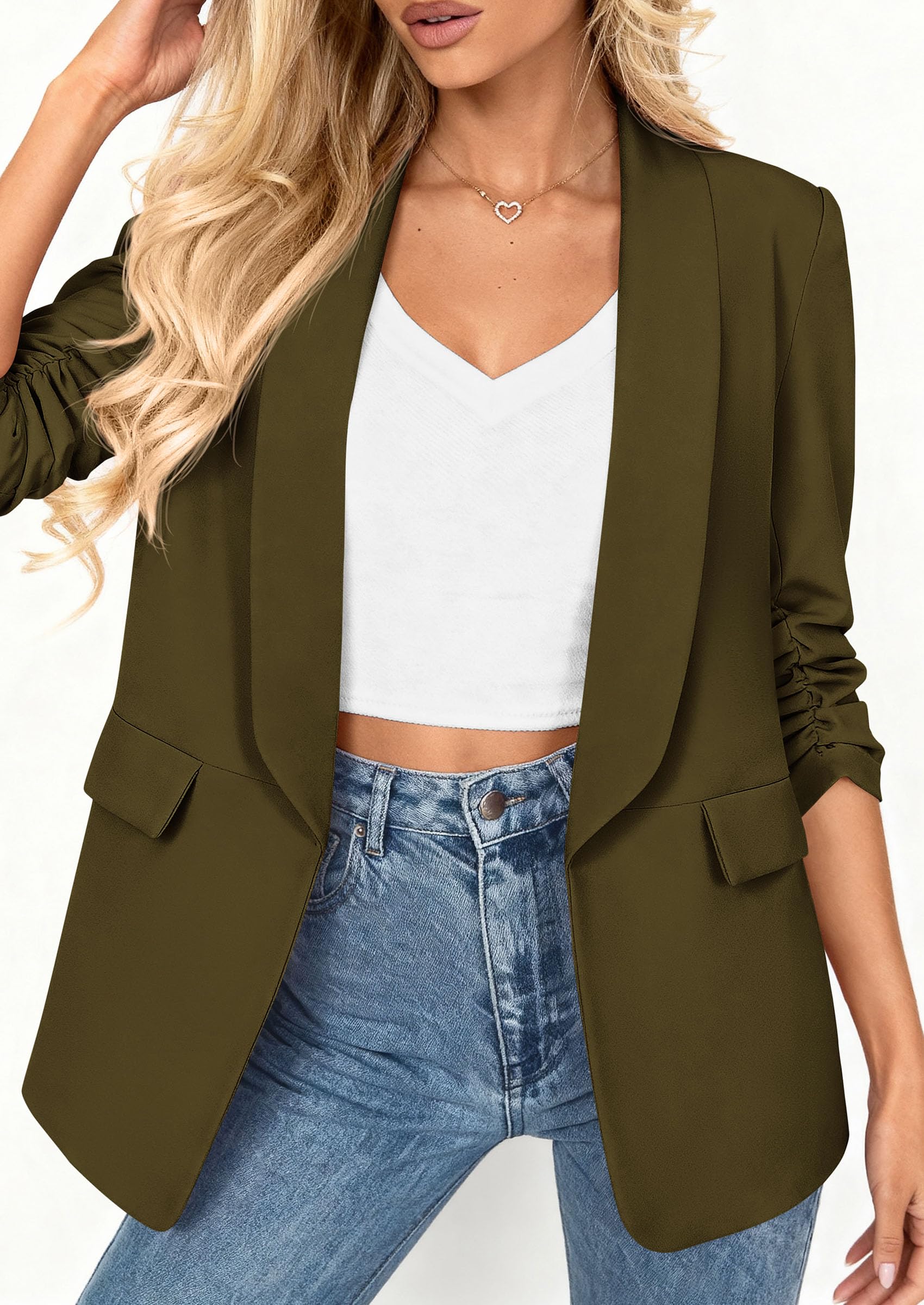 Women's Summer Blazers Business Casual Outfits Army Green,XS