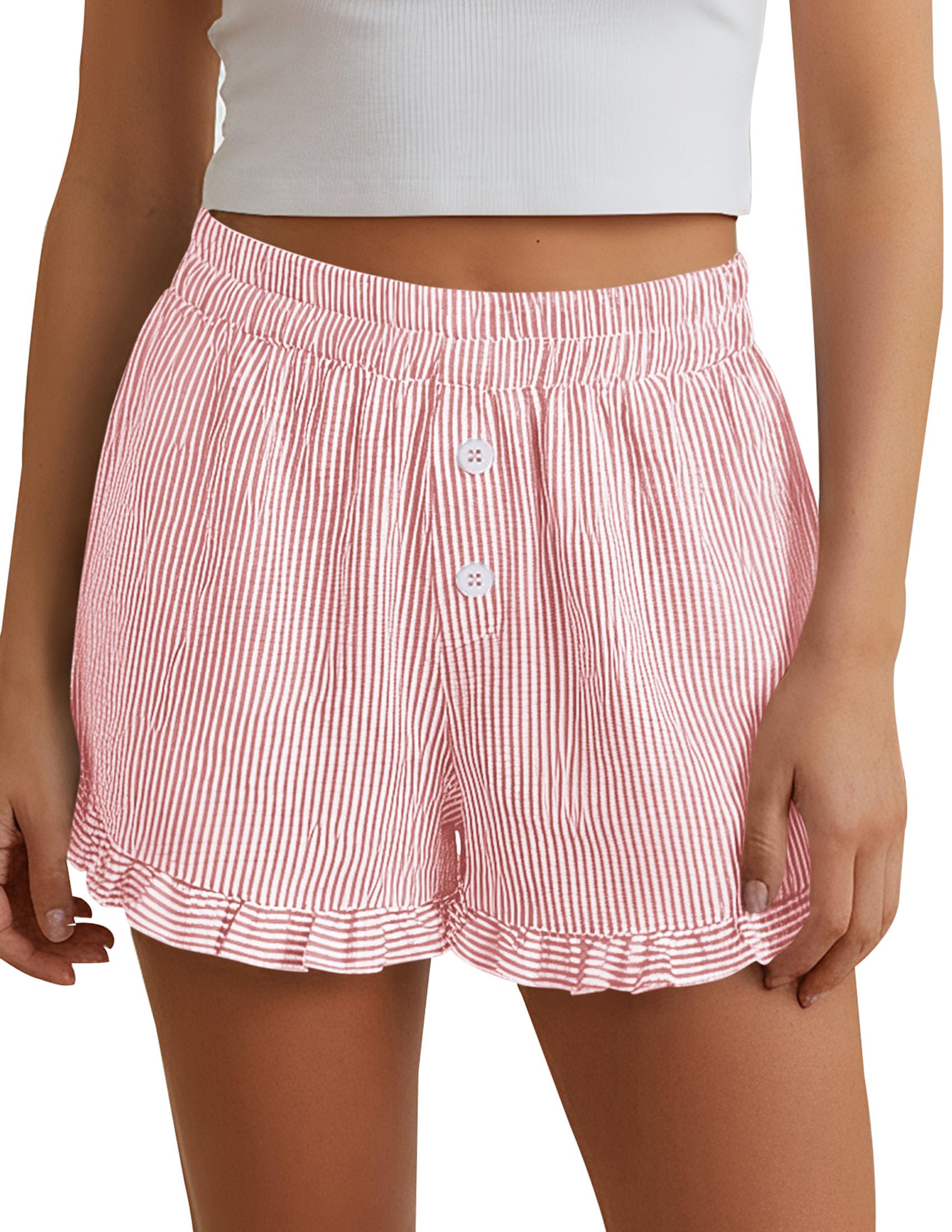 Womens Boxer Shorts Striped Gingham Ruffle Pajama Bottoms