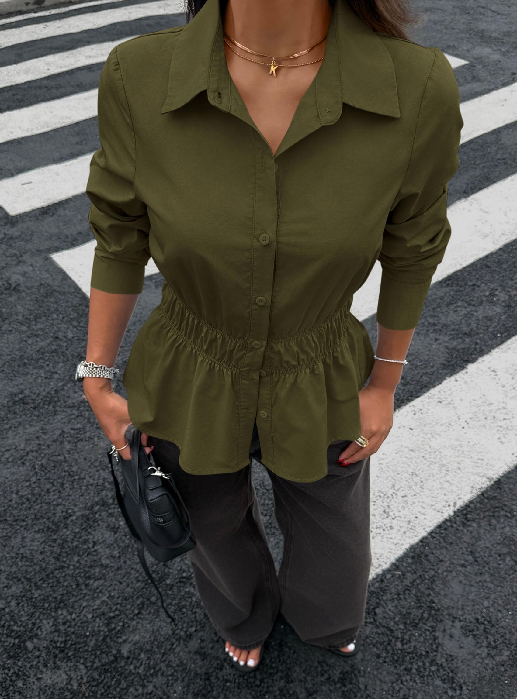 Women's Peplum Button Down Work Shirts Business Casual Tops