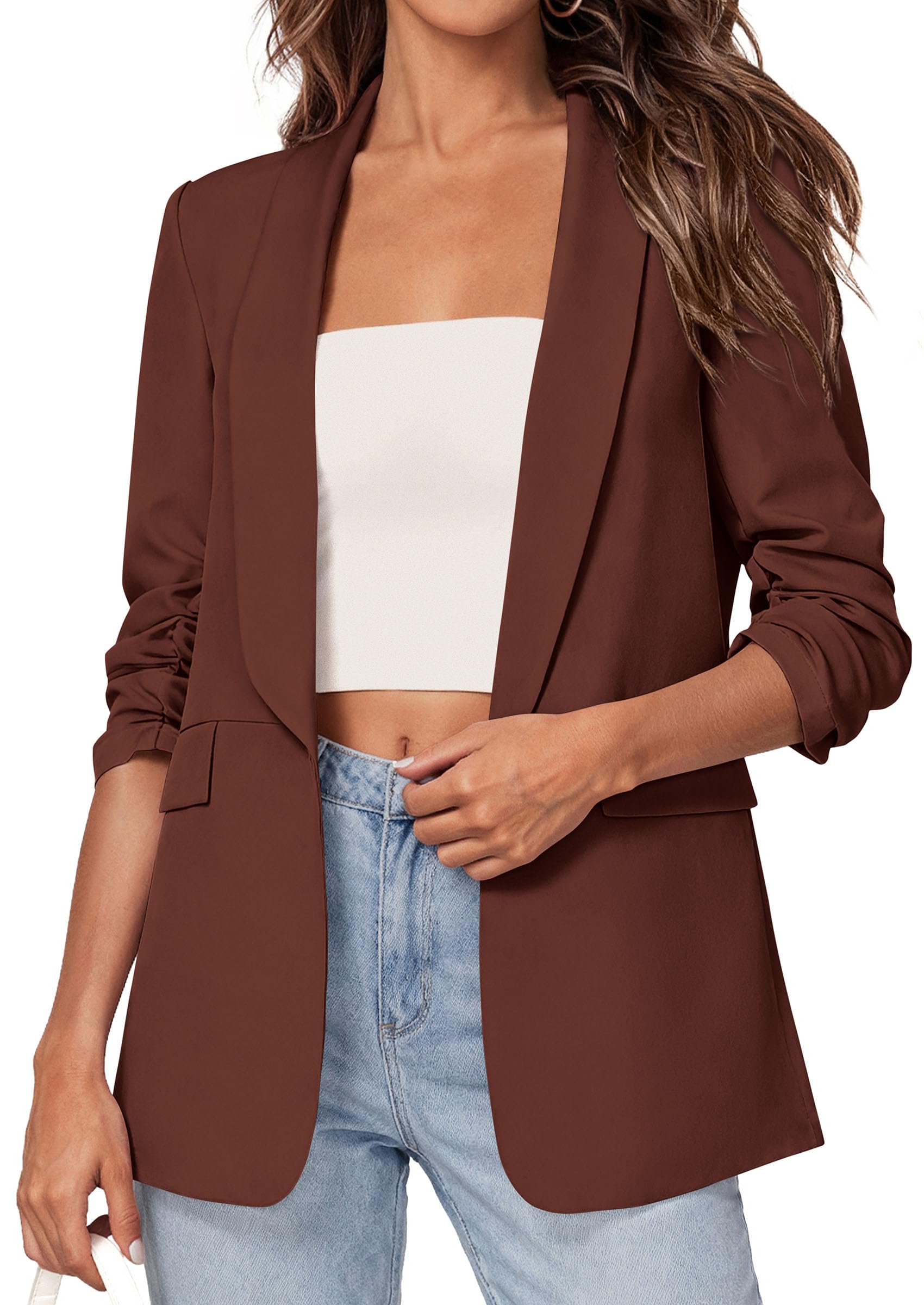 Women's Summer Blazers Business Casual Outfits Red Brown,XS