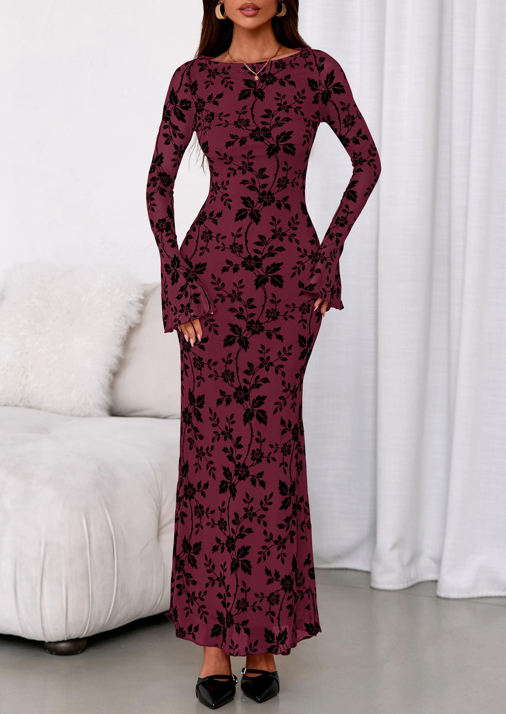 Women's Floral Bodycon Maxi Dress Wedding Guest Dresses