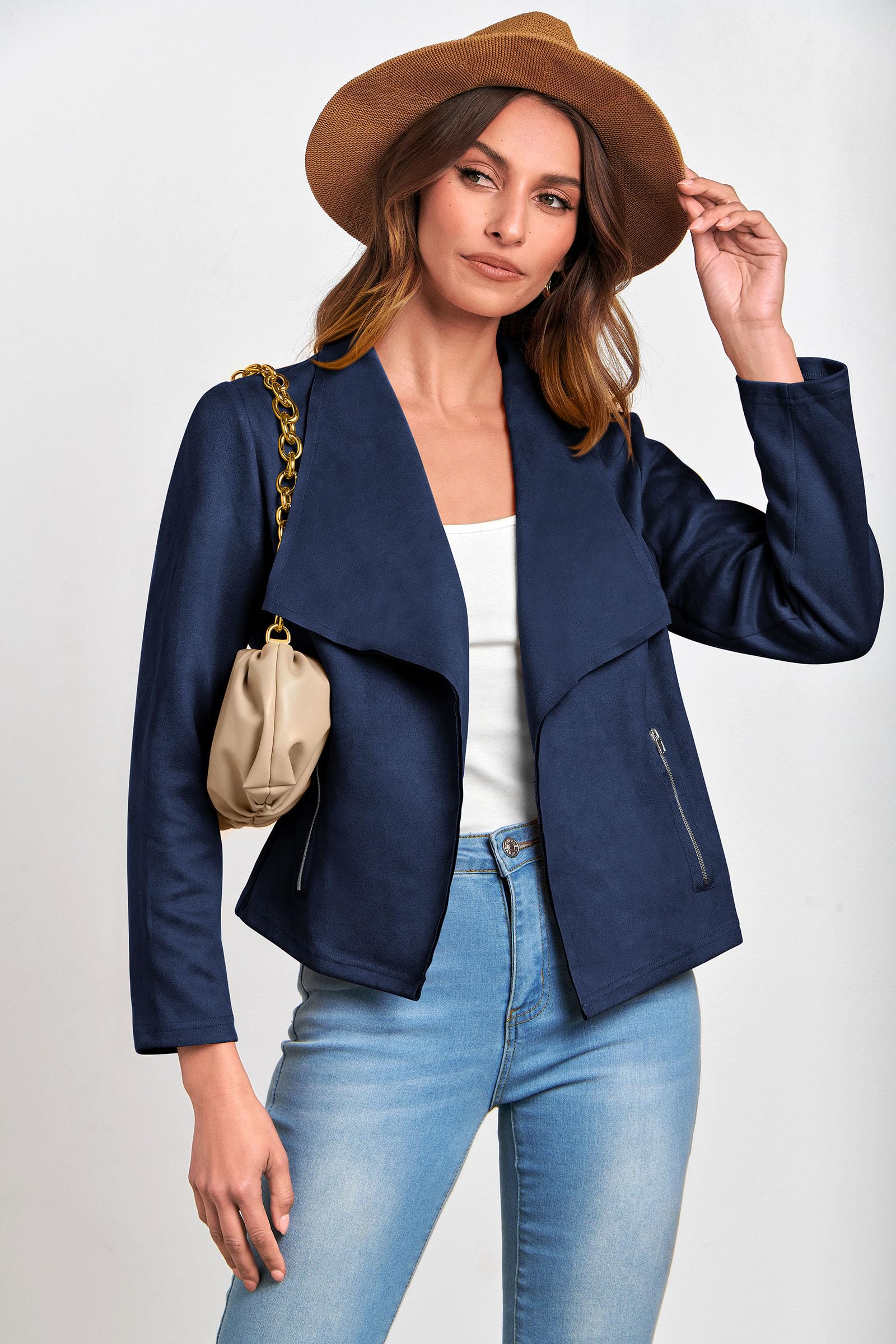 Women's Fall Fashion Faux Suede Jackets(Navy,Small)