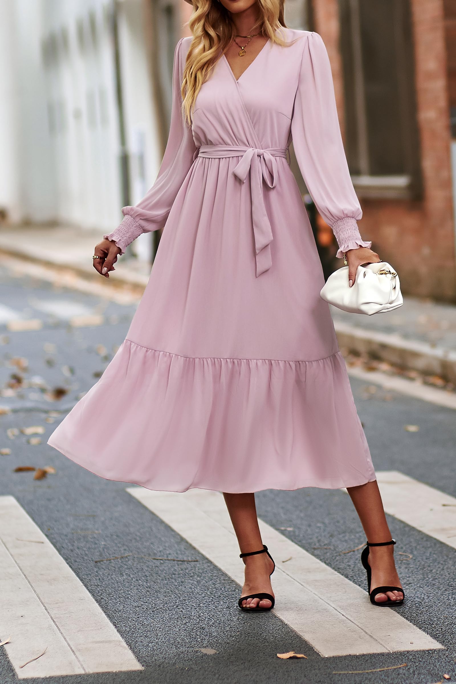 Womens Long Sleeve Boho Maxi Fall Floral Wedding Guest Dresses